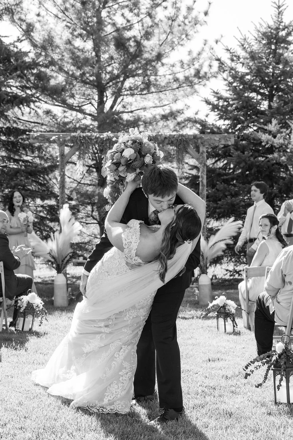 "The dip" after the ceremony at Country Coach House wedding venue in Burlington, IL 