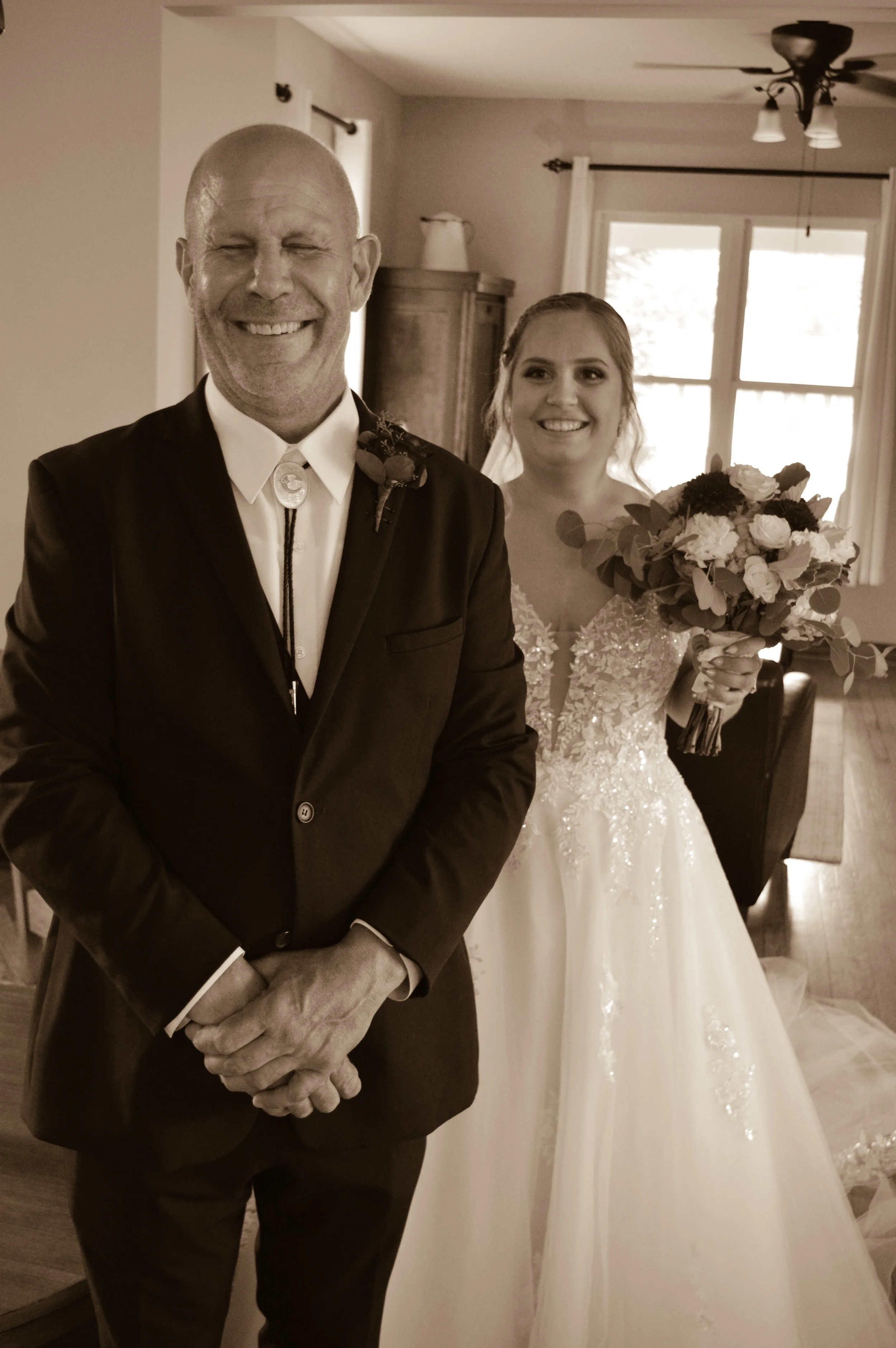 A father's first look at his daughter, the bride 
 at Country Coach House, Burlington, IL. Ryan Latimer Photography