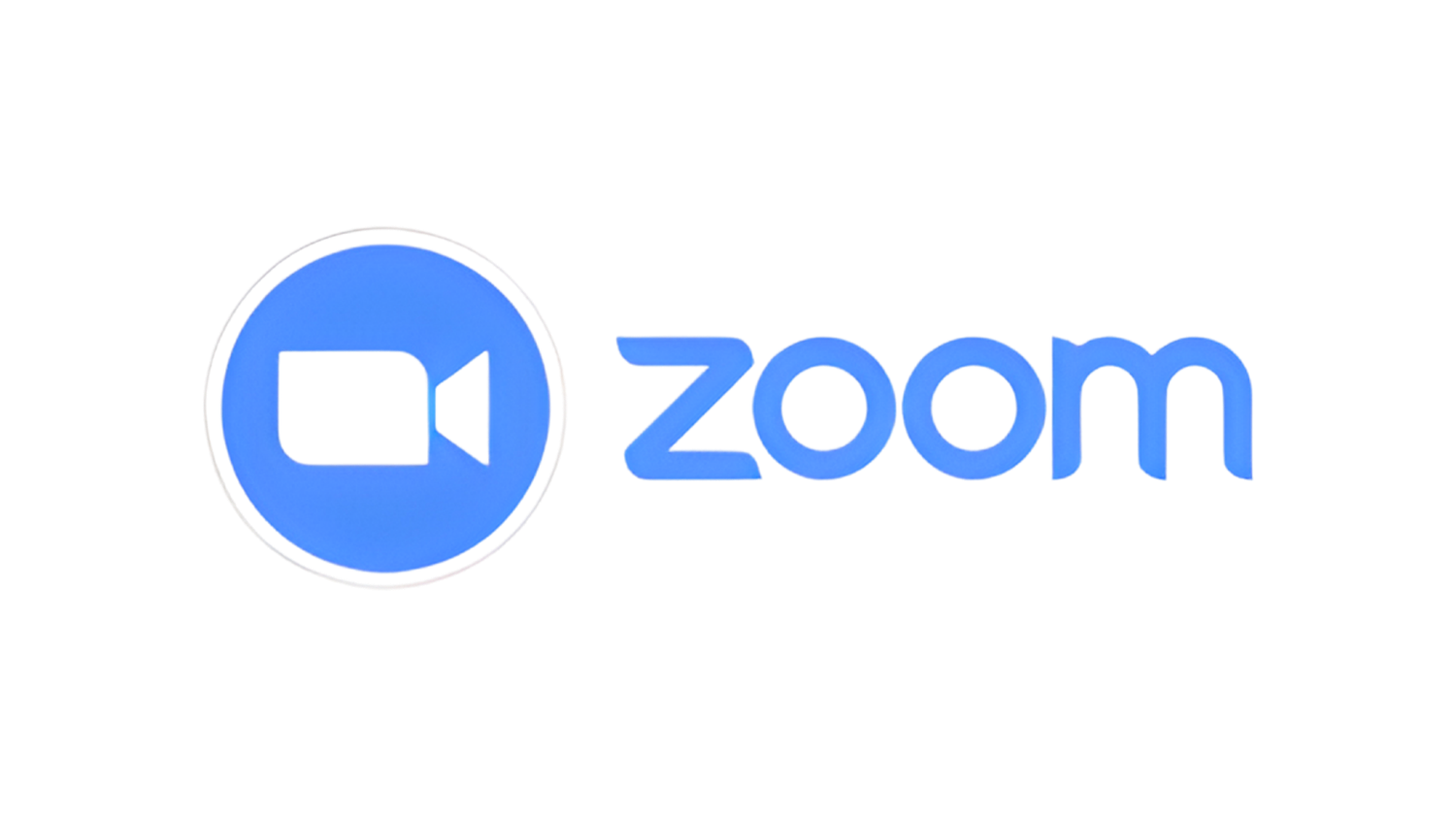 Zoom logo with blue camera icon and the word 'zoom' in blue letters.