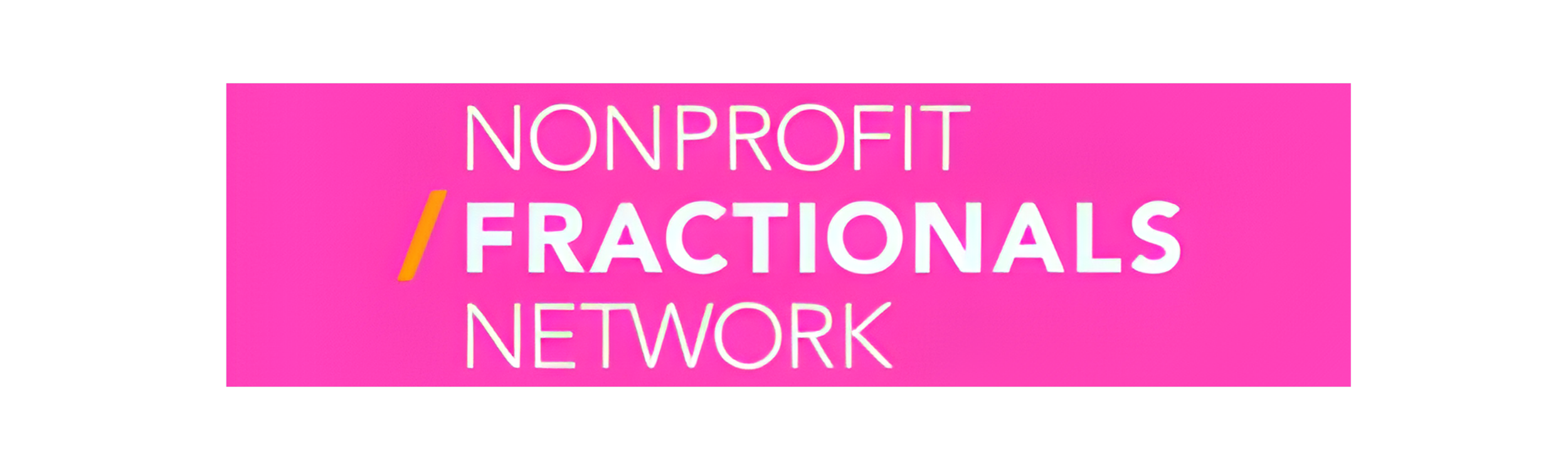 Pink banner with white and orange text that reads 'Nonprofit Fractions Network'.