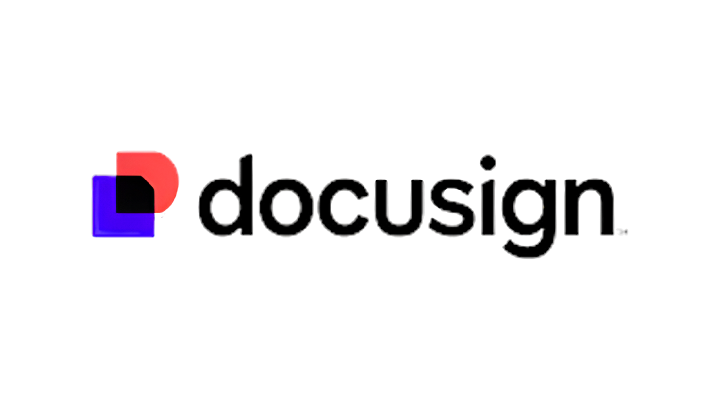 Futuristic logo with black text saying 'docusign' next to a multicolored geometric symbol.
