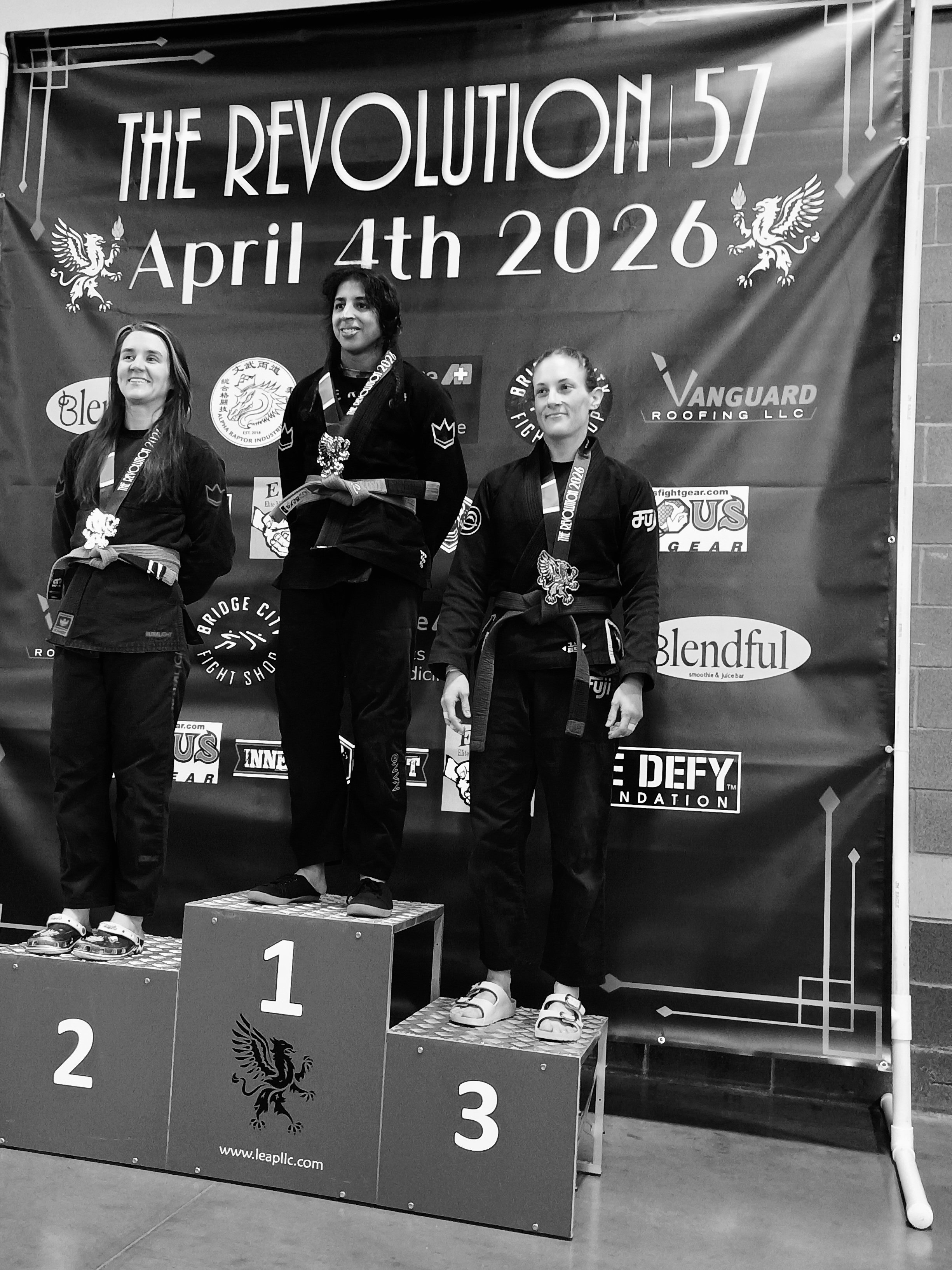 Oregon Grappling Arts women's jiu jitsu team member placing third in her brown belt gi division at the Revolution BJJ tournament