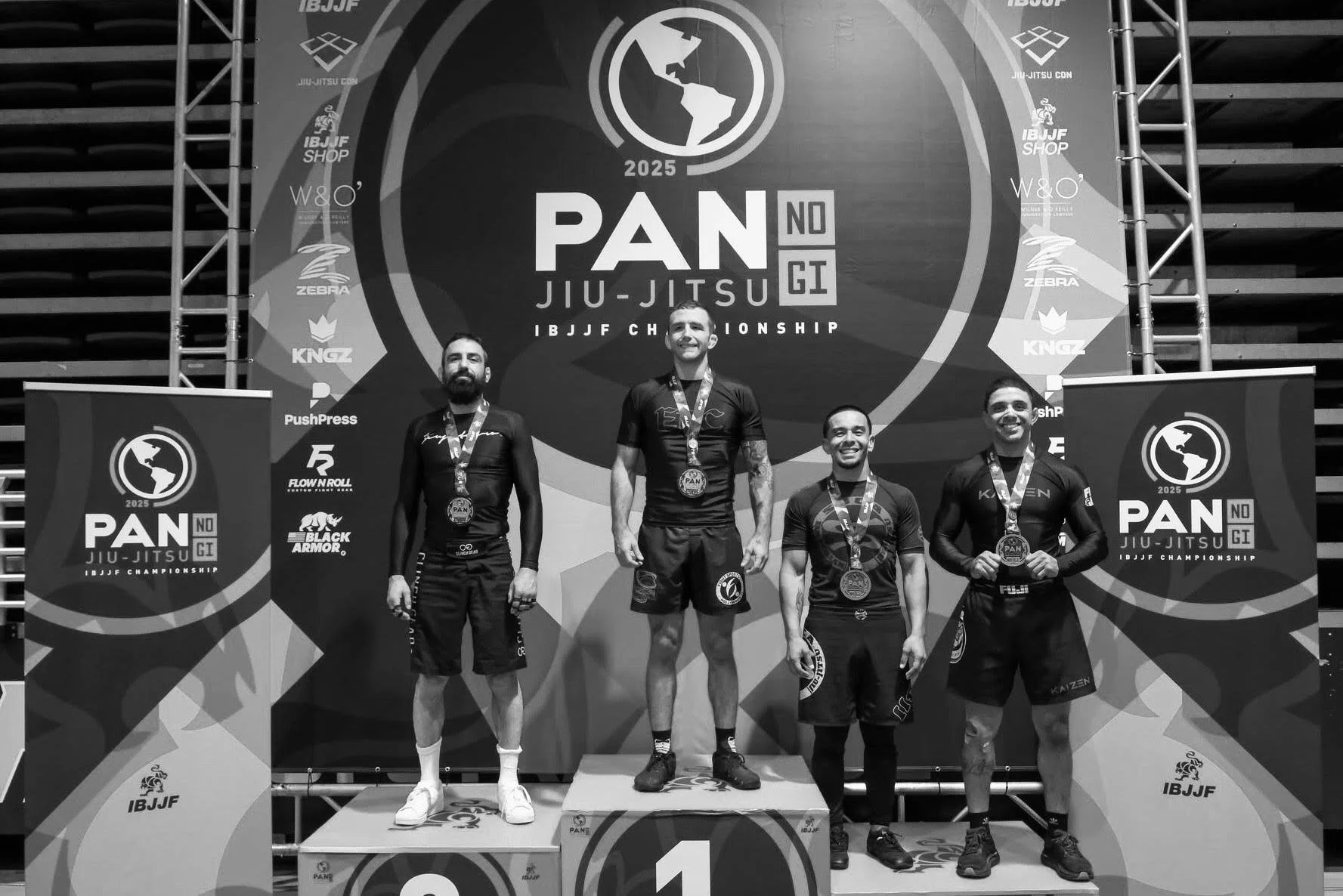 Coach Eddie Jamrog on podium after placing second in the master 2 black belt lightweight division at the 2025 IBJJF No Gi Pan Championship