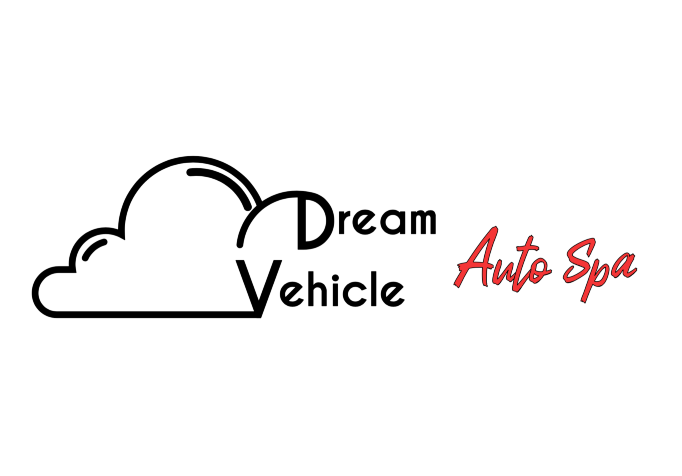 Logo for Dream Vehicle Auto Spa featuring a black outline cloud with the words 'Dream Vehicle' and 'Auto Spa' in red cursive.