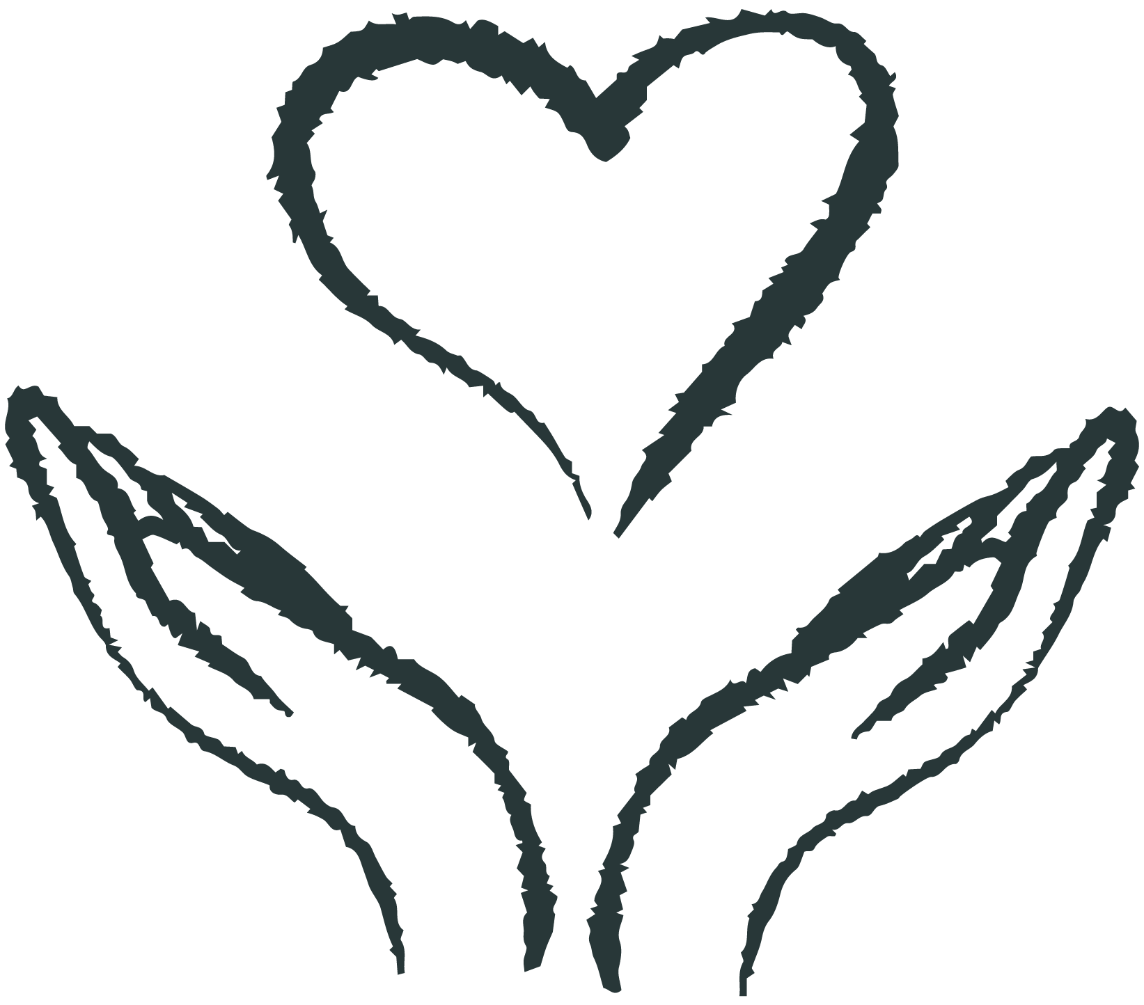 Line drawing of two hands gently holding a heart.