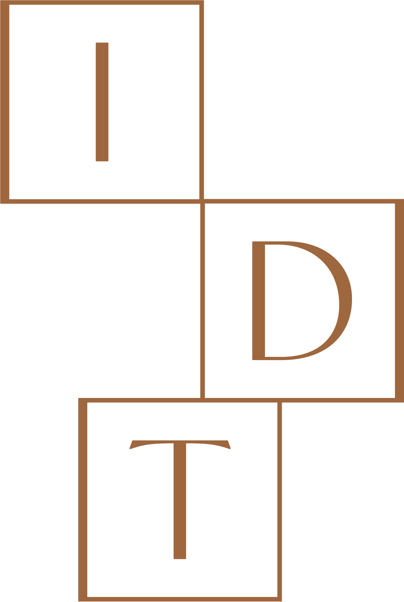 The image shows a logo with four black squares outlined in brown. The squares are arranged in a 2x2 grid. The top left square contains the letter 'I', the top right contains the letter 'D', the bottom left is blank, and the bottom right contains the letter 'T'.