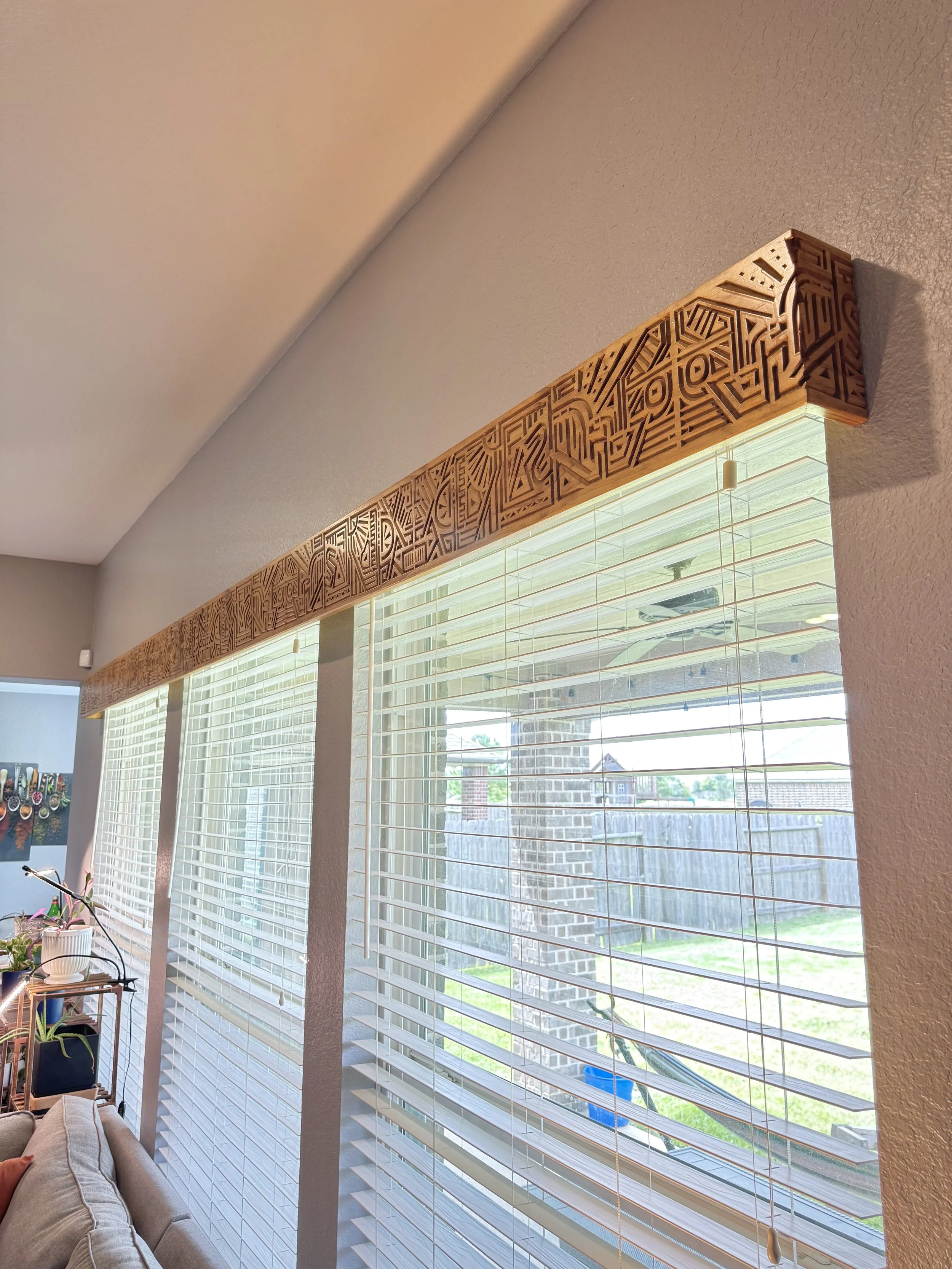 Window Cornice with Carved Patterns. Made for Niesha to dress up her window area without adding curtains.