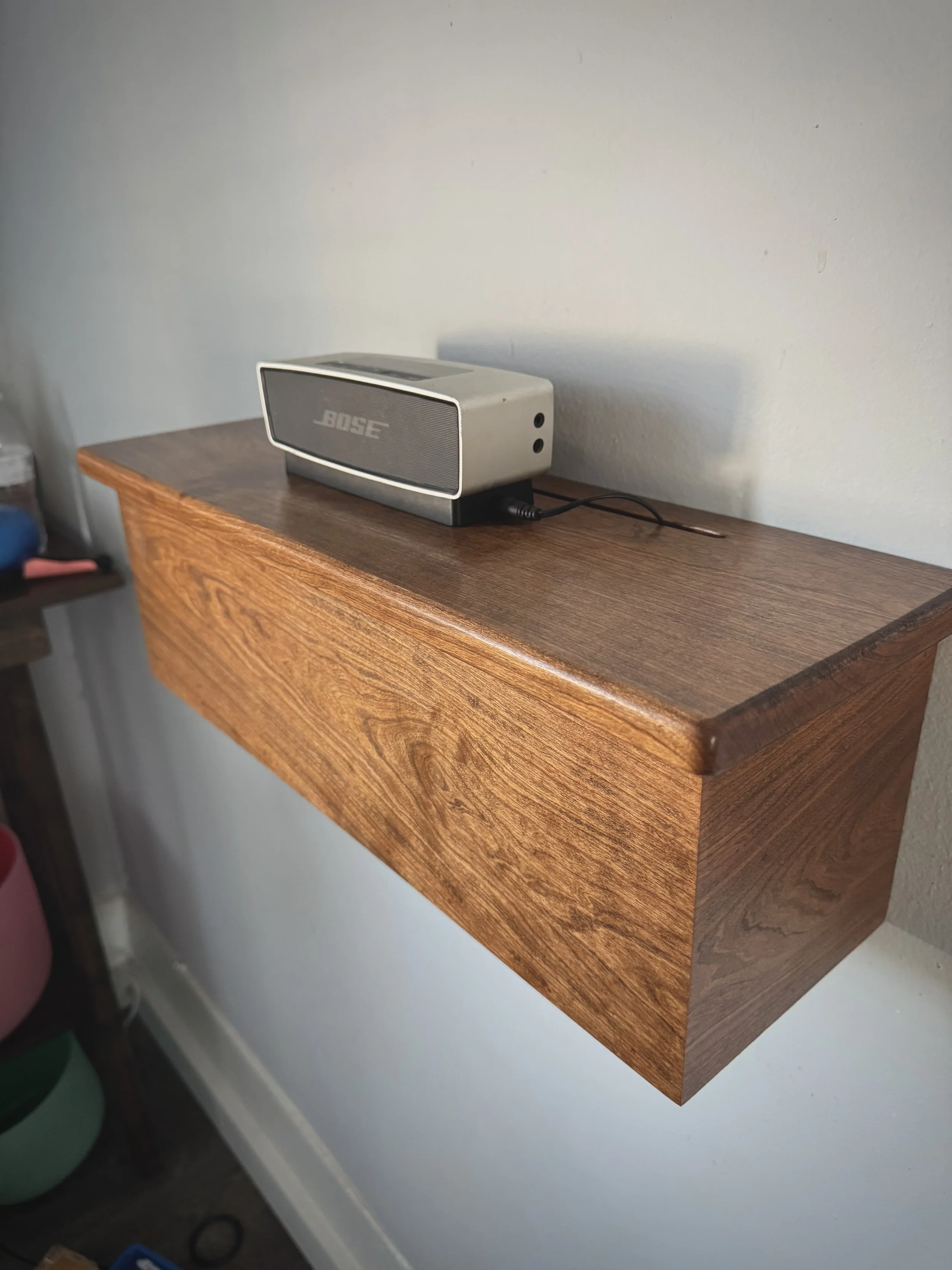 Floating Shelf. Made for Niesha to discreetly cover wall outlet in her office