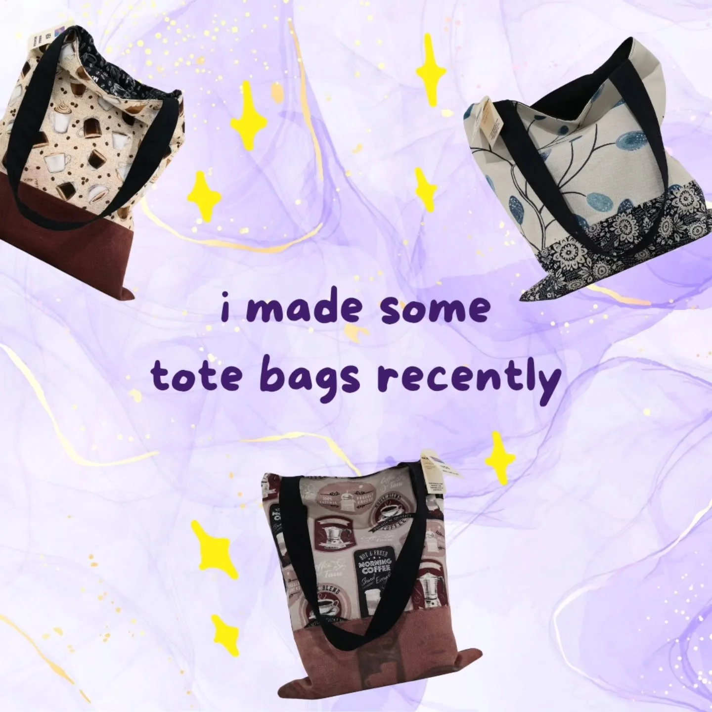 oh i love to sew tote bags 🙂&zwj;↕️❣️

i haven't made much for sale just yet (i keep giving those i make to my close ones oooops) but i'm just so proud of these and the fact that i already sold 2 out of 3 🎉💖

100% upcycled, i used &quot;damaged&qu
