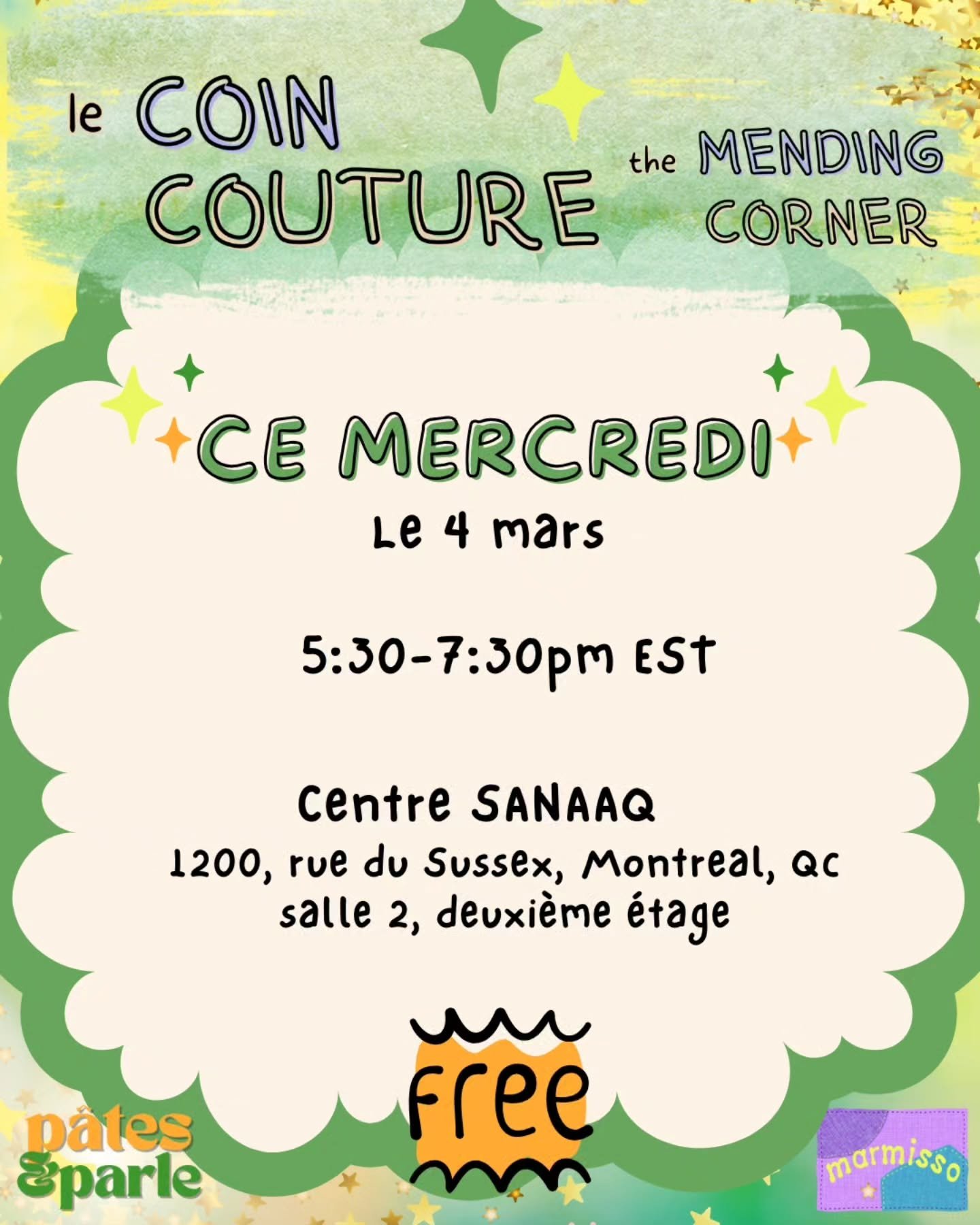 it's happening this week 🥳🥳

the VERY FIRST MENDING CORNER, AKA LE COIN COUTURE 💖

venez apprendre &agrave; r&eacute;parer votre garde-robe avec nous!

on va se pencher sur la fondation;
les outils, les points de base &agrave; la main et &agrave; 