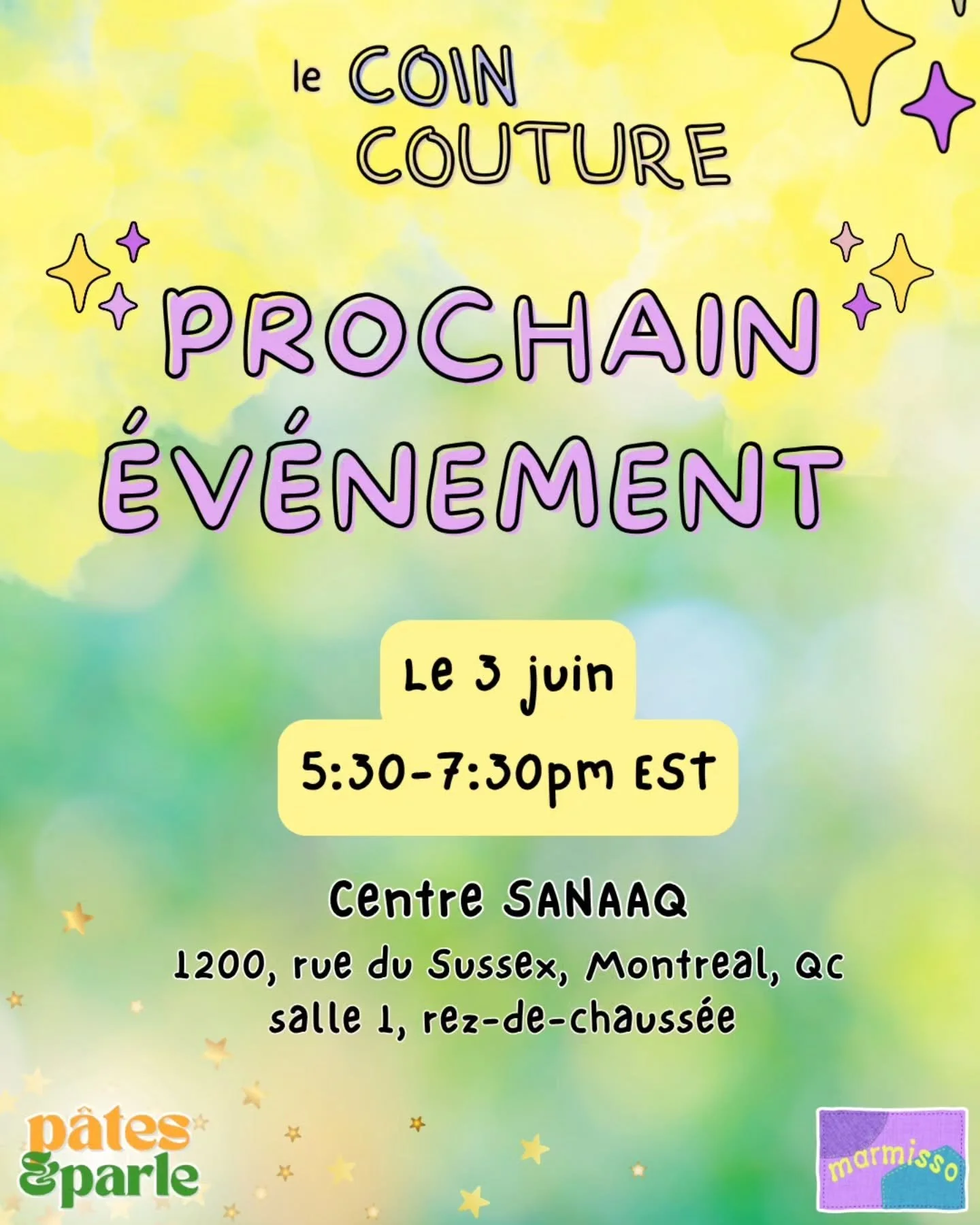 Le prochain coin couture approche! 🥳

Venez r&eacute;parer vos v&ecirc;tements en communaut&eacute;, dans une ambiance chaleureuse et relaxante 💕

On vous fournit des livres, une machine &agrave; coudre, des outils de couture, des trucs et astuces,