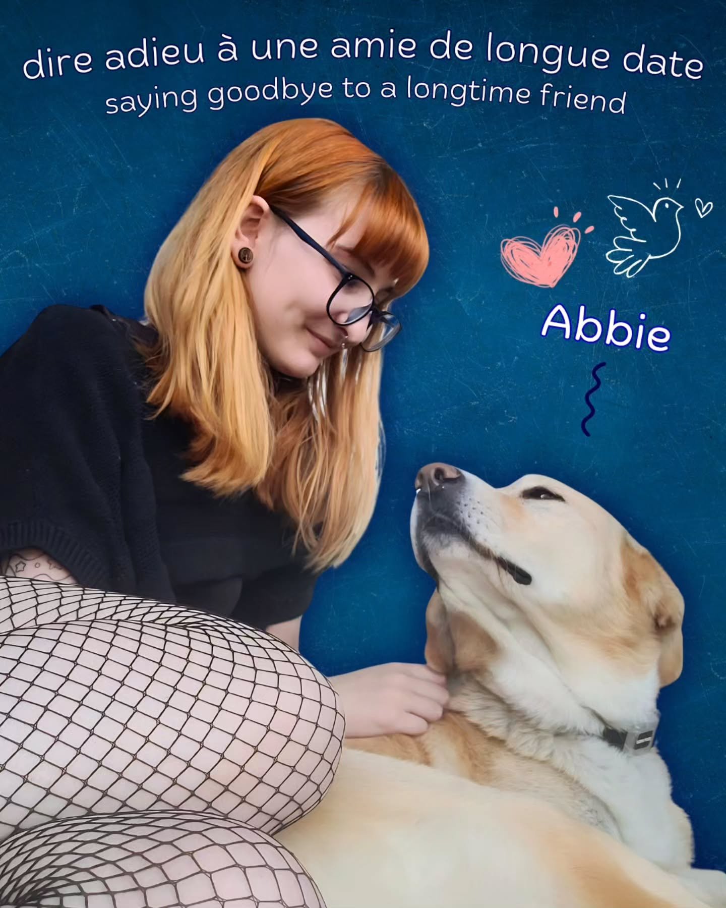 ce post a &eacute;t&eacute; difficile &agrave; faire, &agrave; &eacute;crire, et est encore plus difficile &agrave; publier; parce que &ccedil;a veut dire que c'est vraiment vrai.

i don't have the words.
Abbie &eacute;tait une amour, au point o&ugra