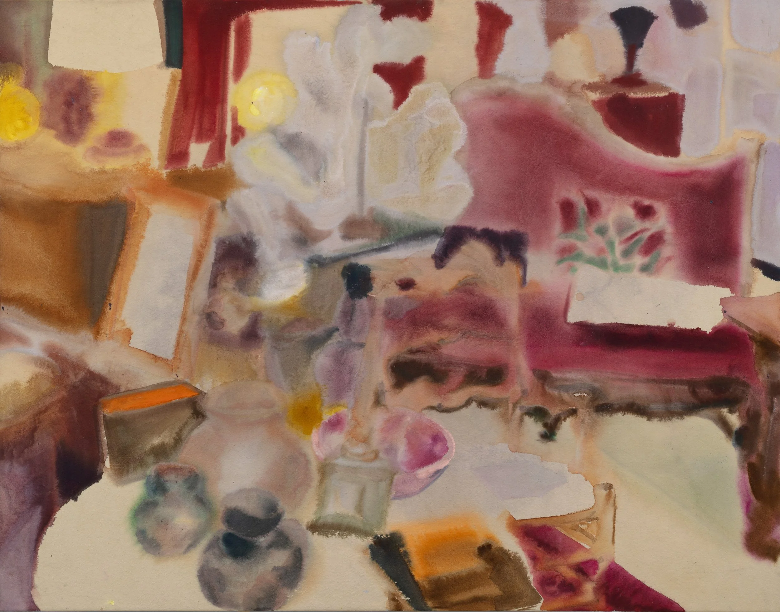 Red Velvet, 2025, acrylic, ink, dye on canvas, 34x44 in