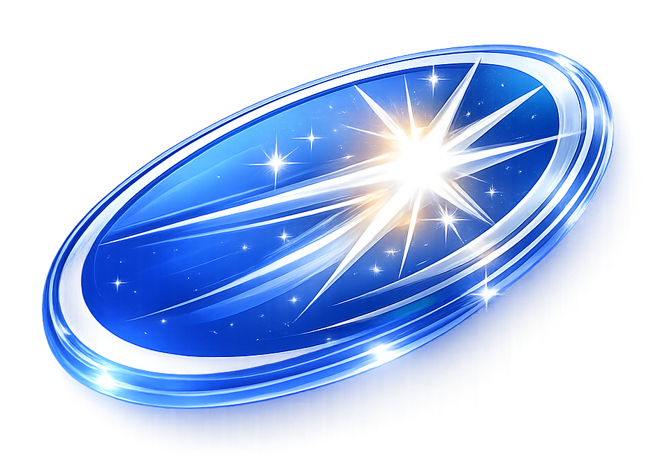 Futuristic glowing emblem with starburst