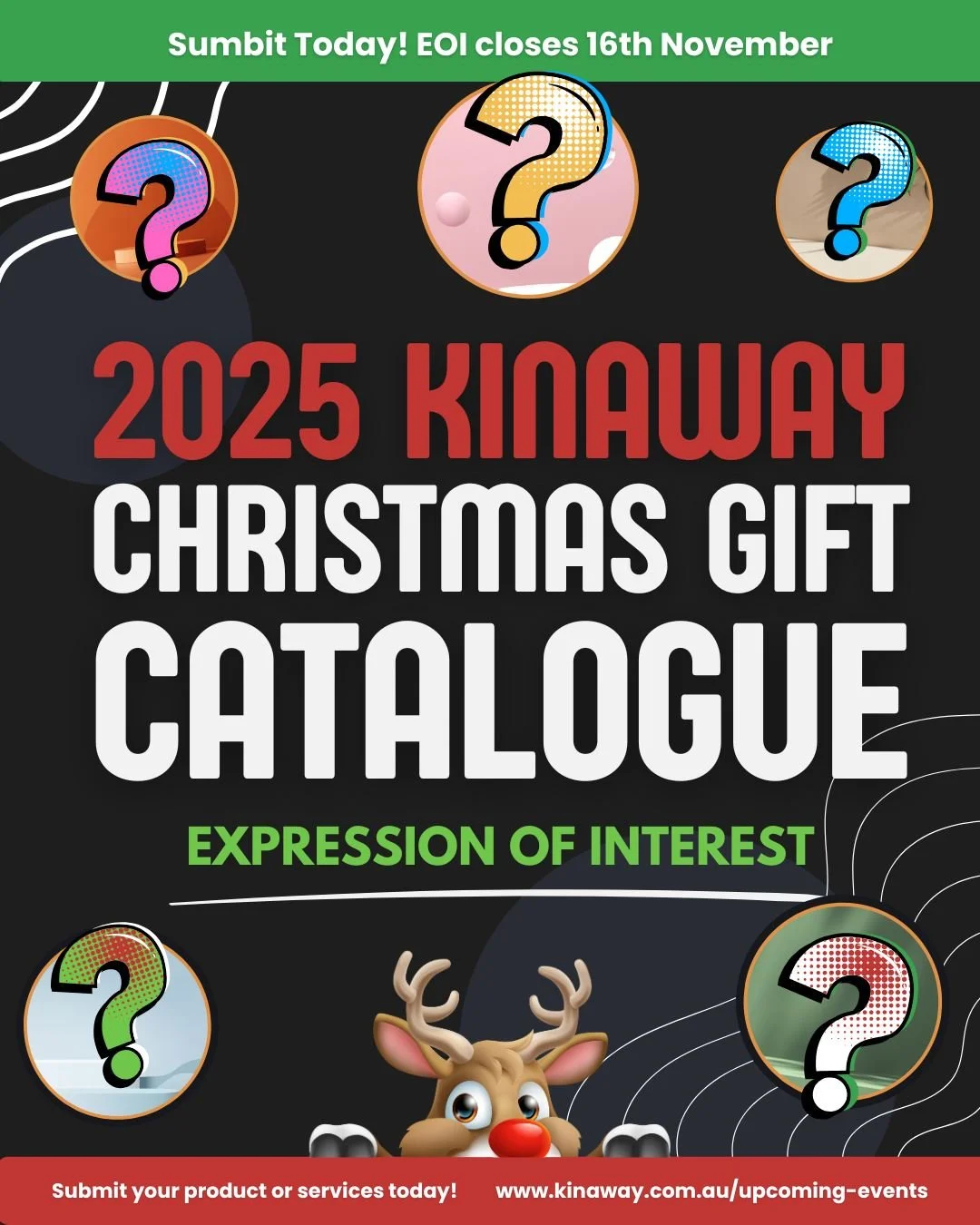 2025 Kinaway Christmas Gift Catalogue EOI!

Kinaway is excited to announce the development of our Christmas Gift Catalogue, a unique opportunity to showcase the wonderful products and services offered by Kinaway members. This initiative aims to highl
