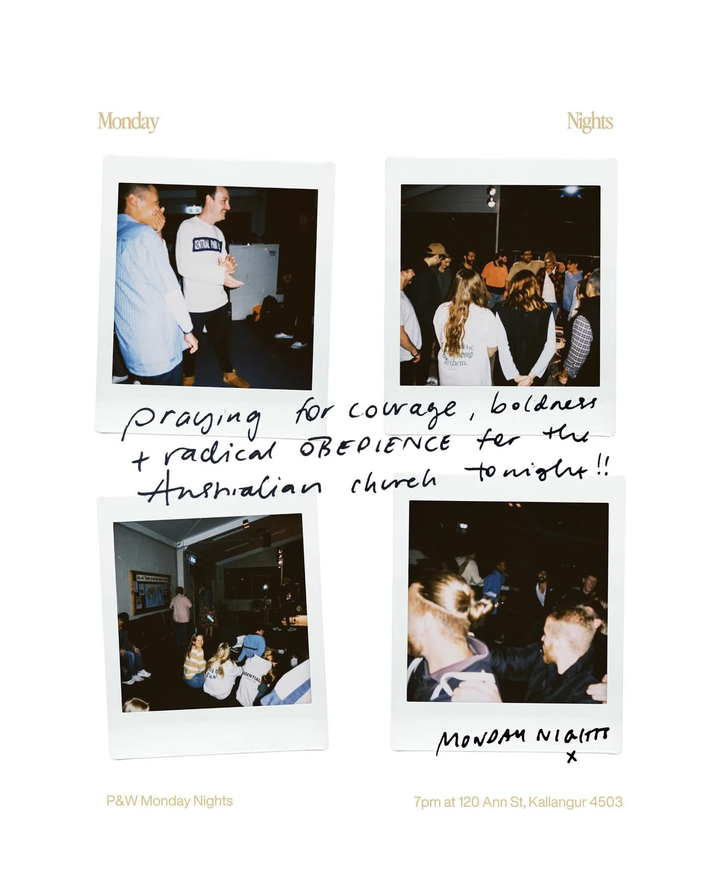 Happy Monday P&amp;W fam!!

We&rsquo;re praying for courage, boldness, and radical obedience in this generation within the Australian church tonight! 🙌🏼

Keen to gather and worship our beautiful Jesus with you all 💛

7pm, at 120 Ann St Kallangur 4