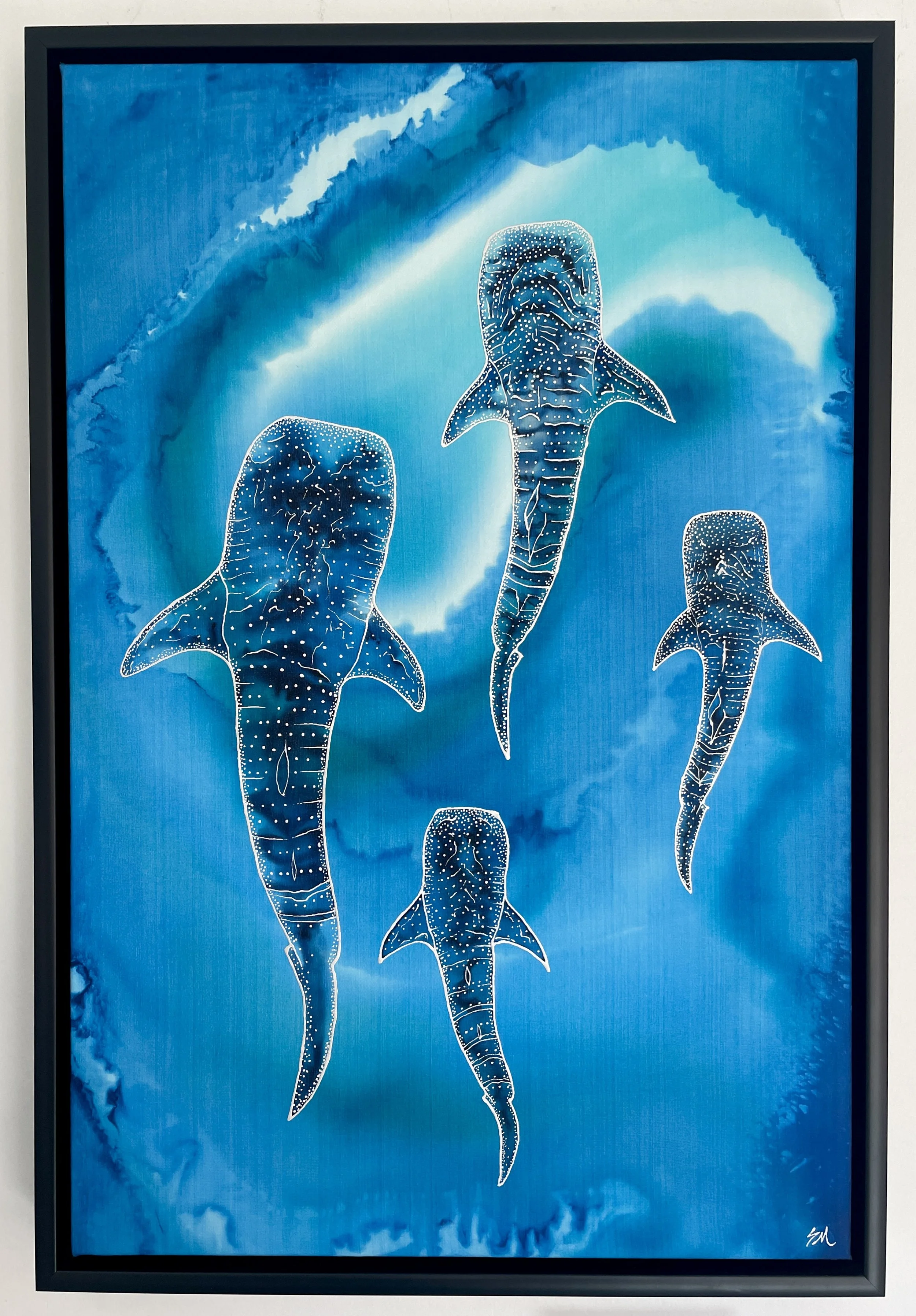 Whale Shark Gathering, Original Silk Art