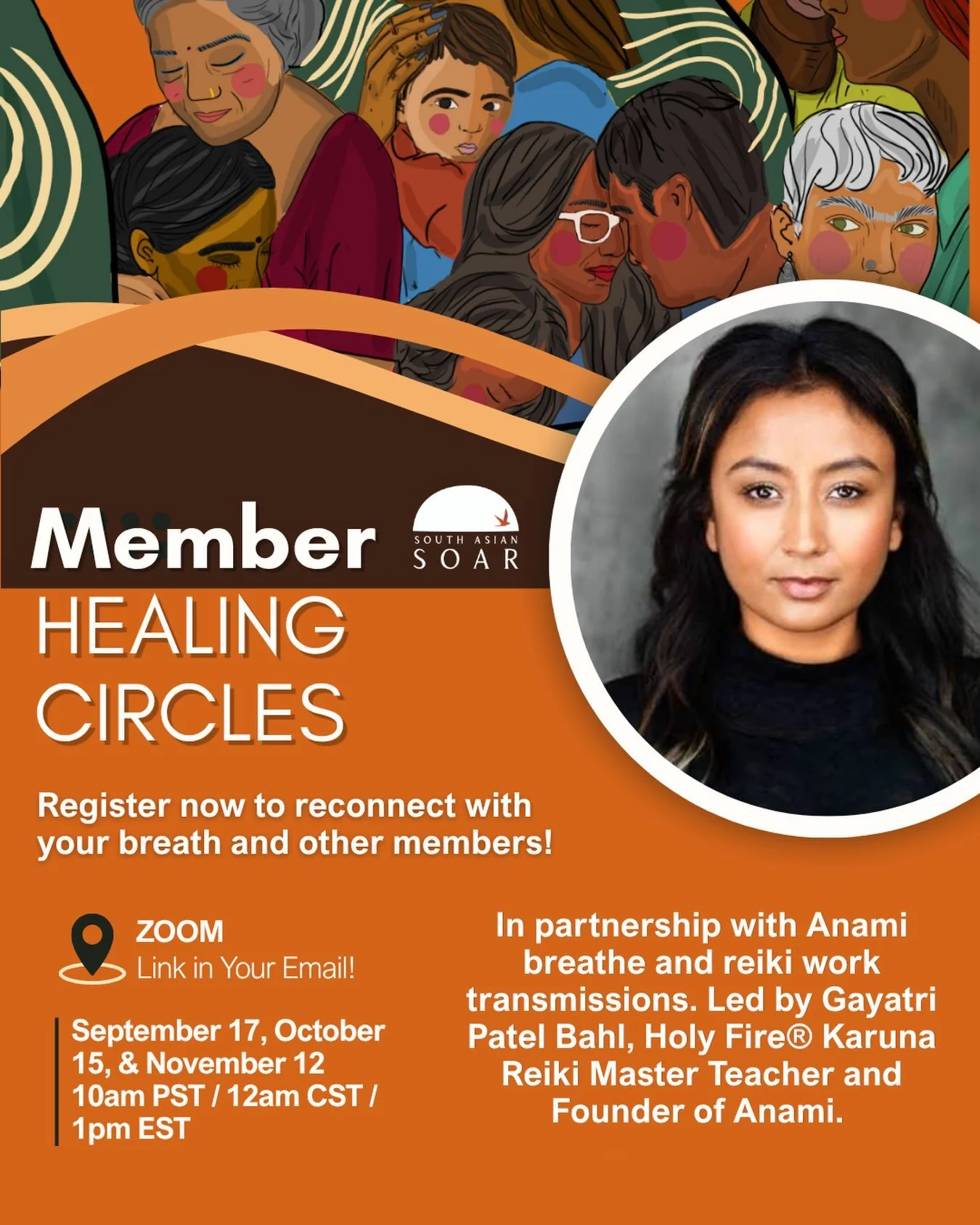 Member Healing Circles 🧡

⏰When: September 17, October 15, &amp; November 12 I 10am PST / 12pm CST / 1pm EST

📍 Where: Zoom | Link in your email! | DM us for more information!

✨ What We'll Cover:
This will be a series of sessions in partnership wi