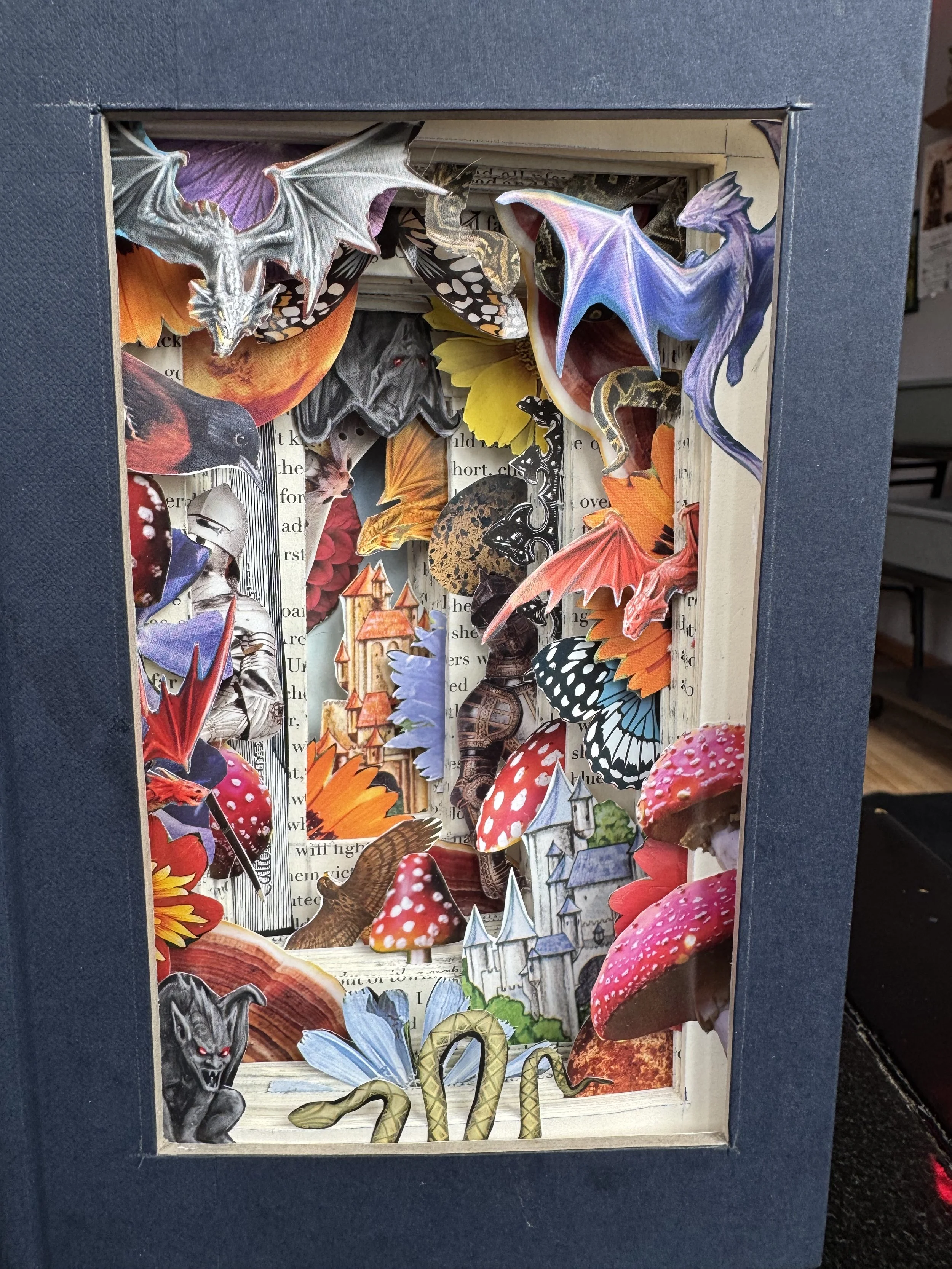 "Fantasy" collage tunnel book, 2026
Displayed at Emrys Cove Bookstore 2026