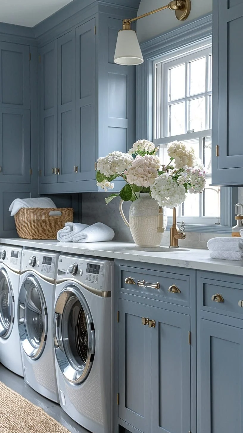 Modern laundry room with upgraded appliances, hardware, and fixtures.