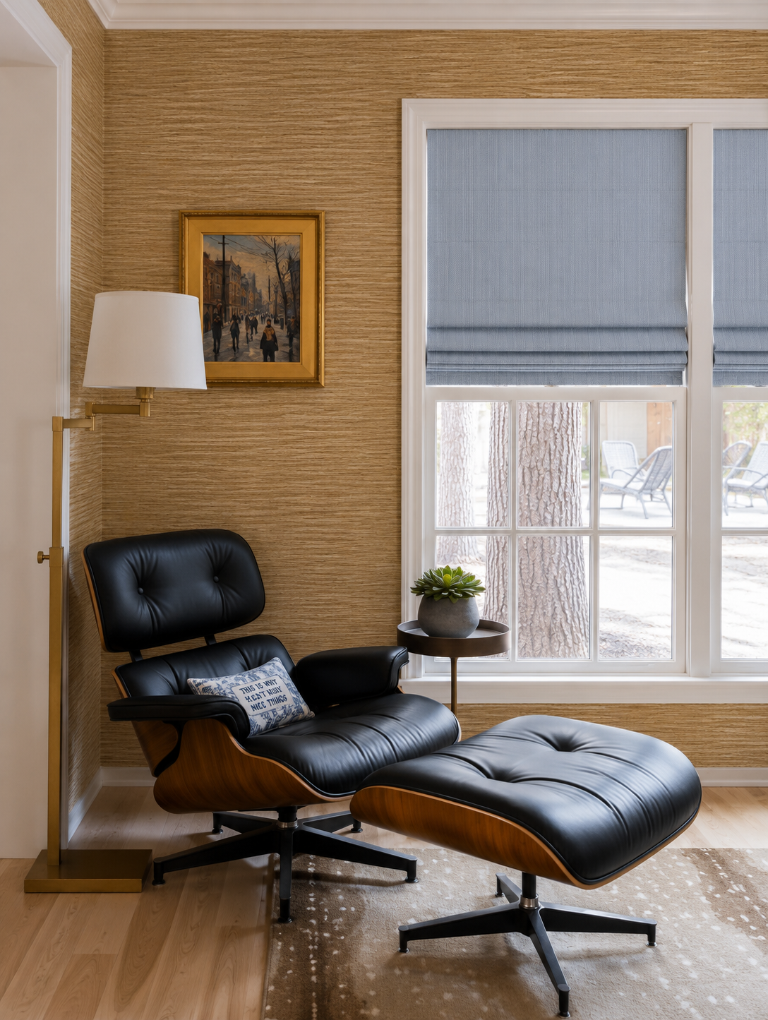 overton park living room with Eames chair mid century modern furniture and original artwork