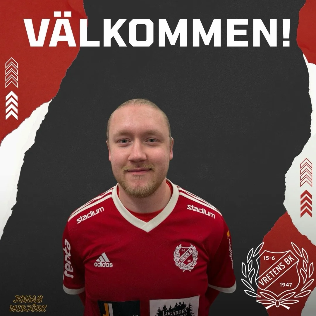 Vretens BK kan gladeligen presentera Jonas Wibj&ouml;rk! 

Jonas ansluter senast fr&aring;n Borgunda IK och tar plats i backlinjen, redo att bidra med trygghet och stabilitet i f&ouml;rsvaret.

Vi &auml;r v&auml;ldigt glada att Jonas nu blir en del a