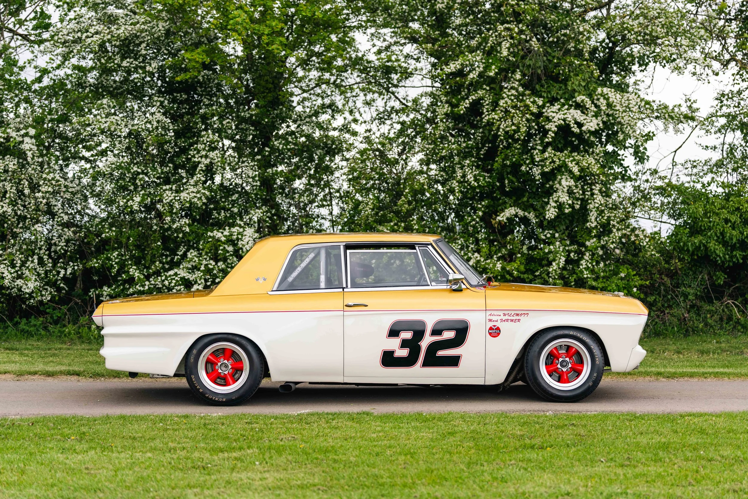 Studebaker Lark Daytona historic touring car. Goodwood.  Peter Knight Chevrolet V8. right side view.