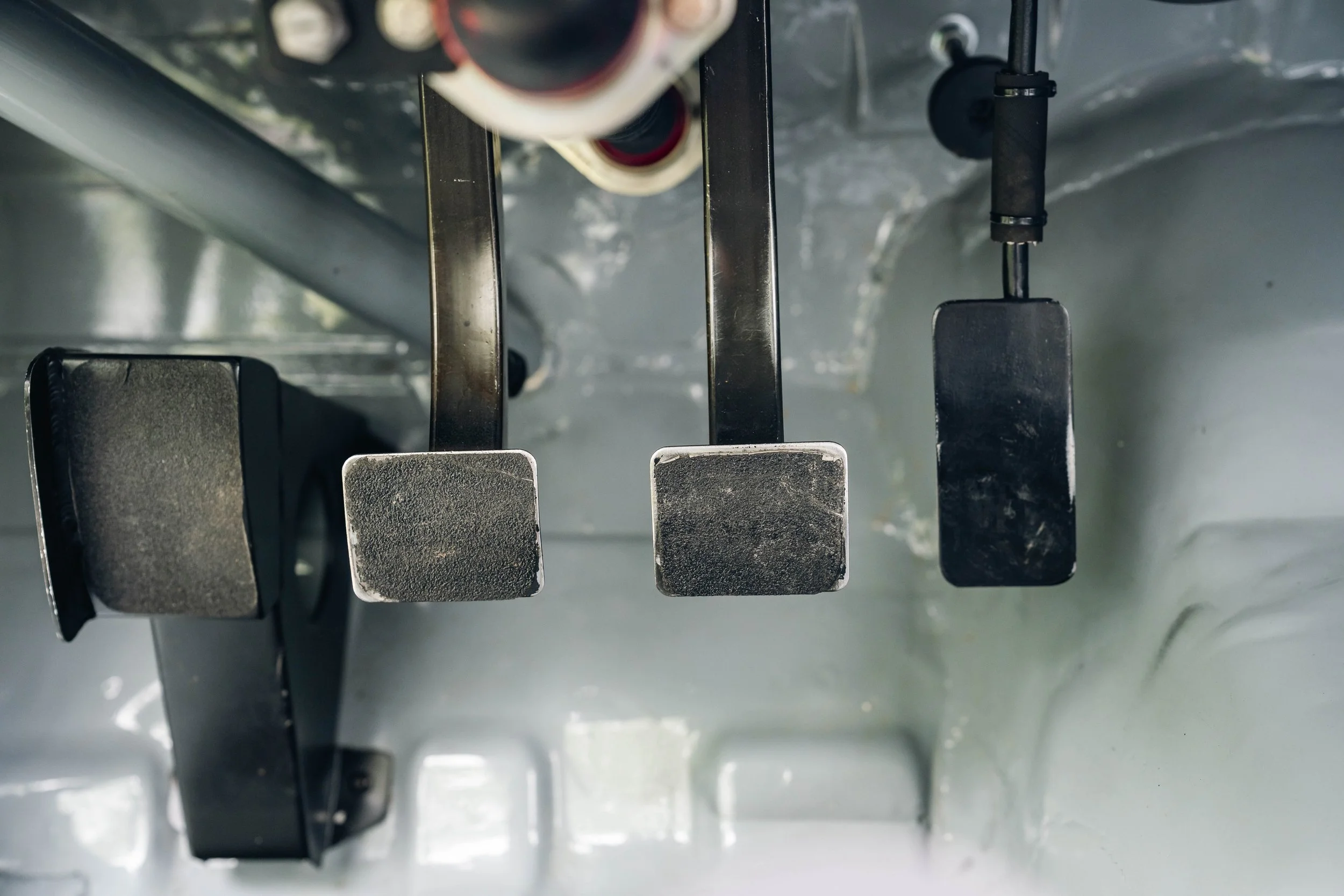 Studebaker Lark Daytona – pedal box detail, race prepared floor and brake pedals