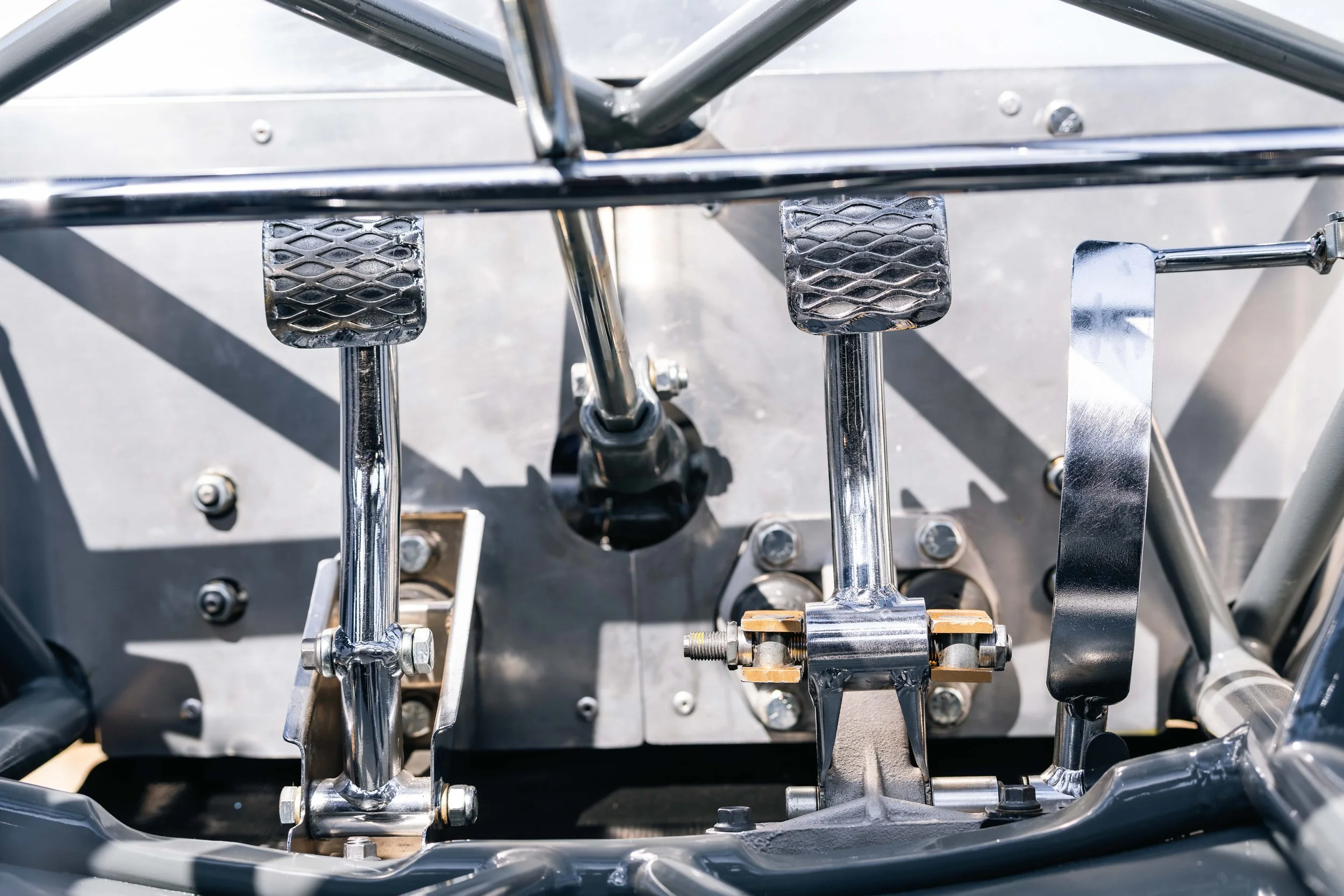 Lotus 22 Formula Junior – pedal box overhead view, chassis 22-J-39, aluminium pedals and floor
