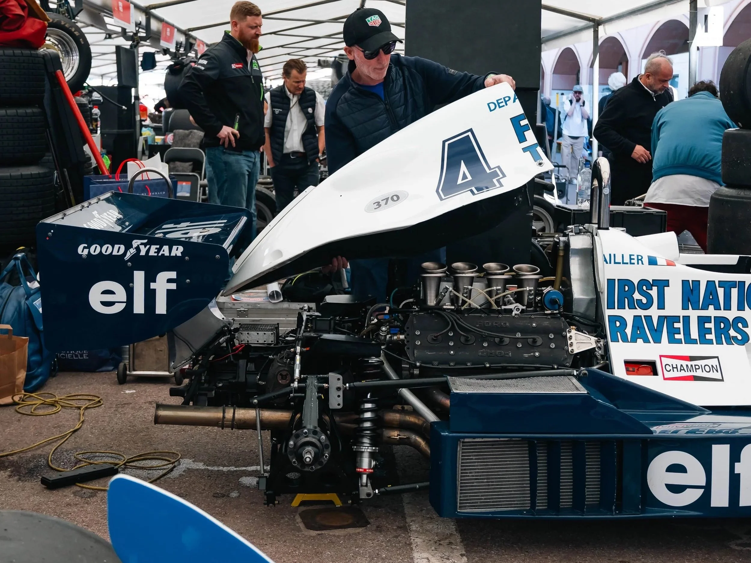 Tyrrell 008 chassis 008/3 at the Monaco Historic GP 2026 being worked on
