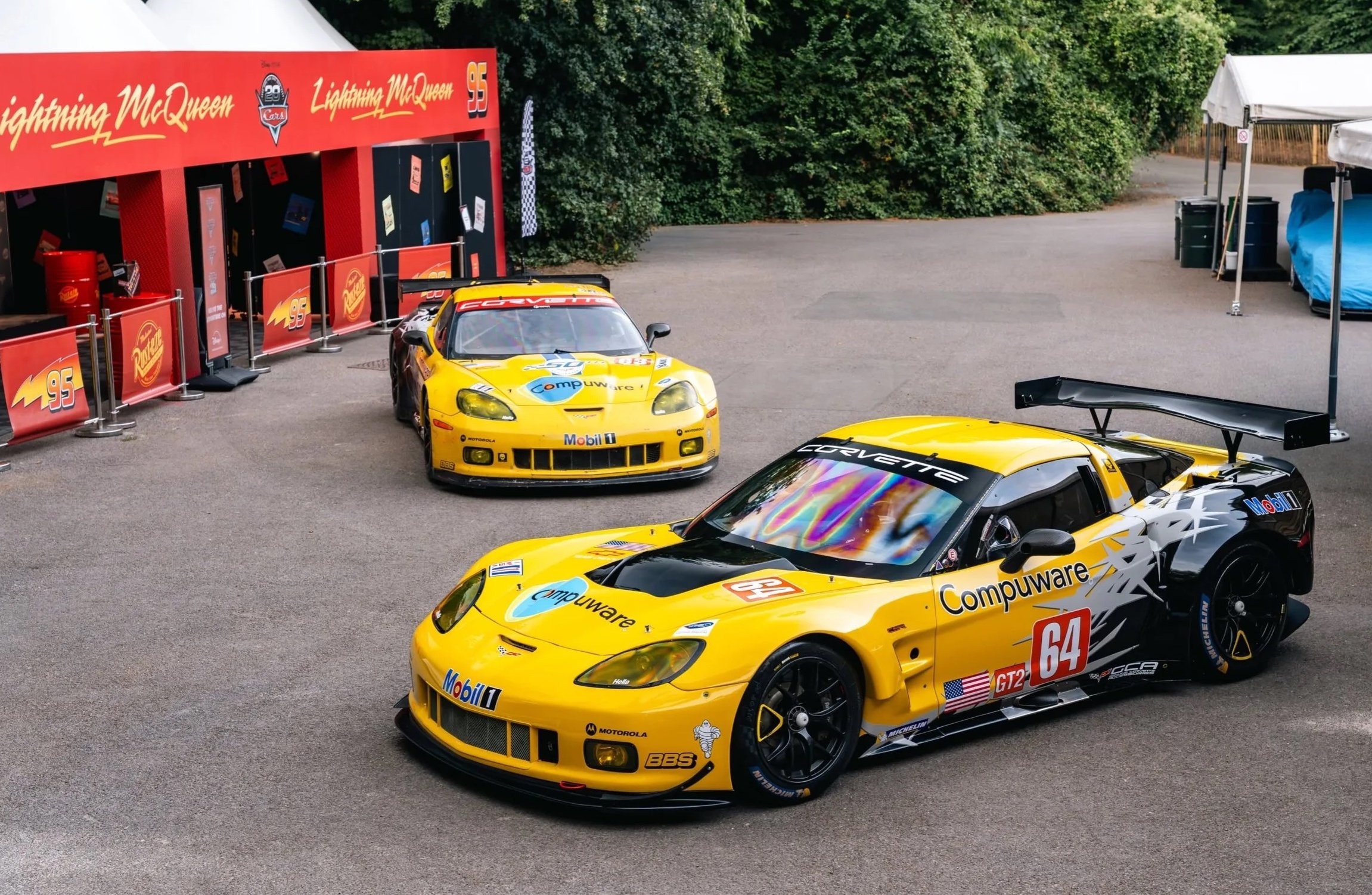 Corvette C6R GT2 chassis C6.RGT-002 – front three-quarter at Festival of Speed 2026, Velocity Yellow, Corvette Racing factory livery