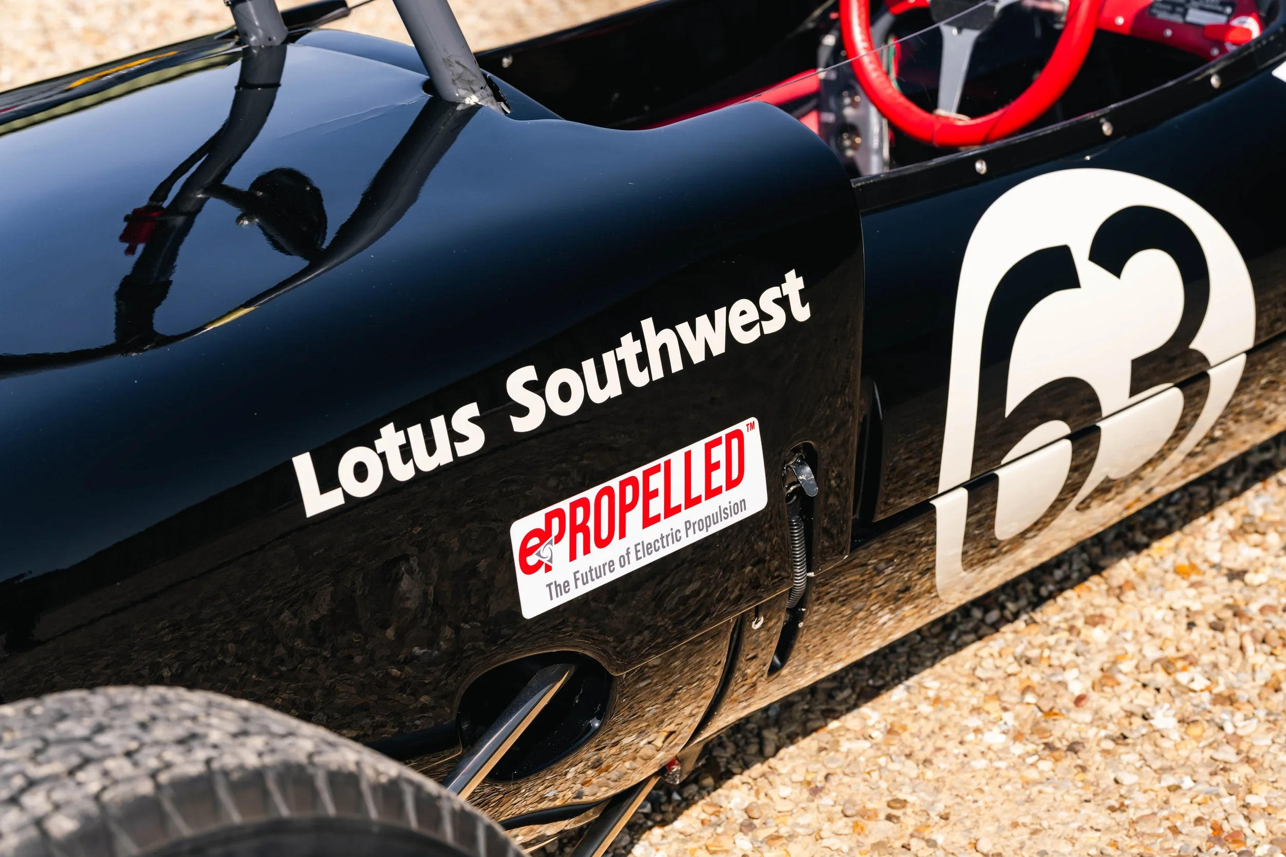 Lotus 20 Formula Junior – nearside bodywork with Lotus Southwest and Propelled sponsorship decals, chassis 20-J-905