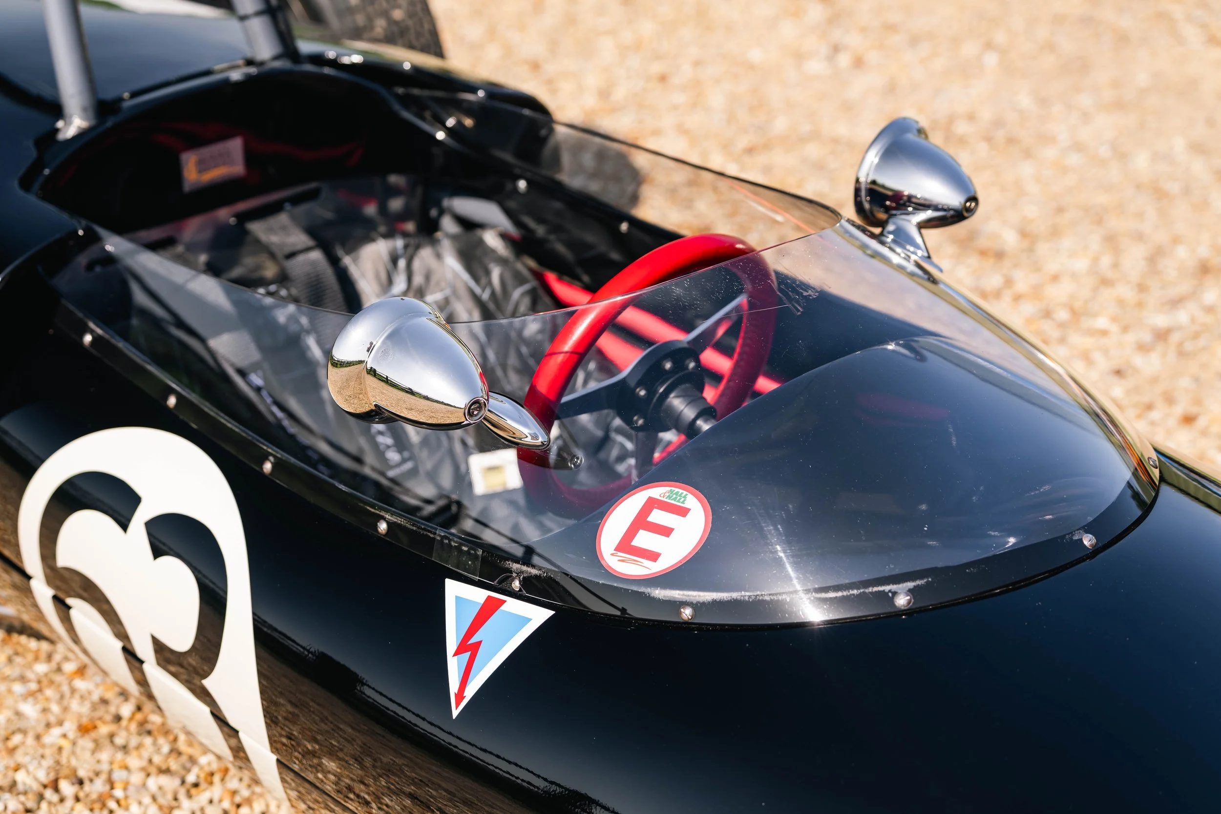 Lotus 20 Formula Junior – cockpit and roll hoop, chassis 20-J-905, red steering wheel and instrumentation