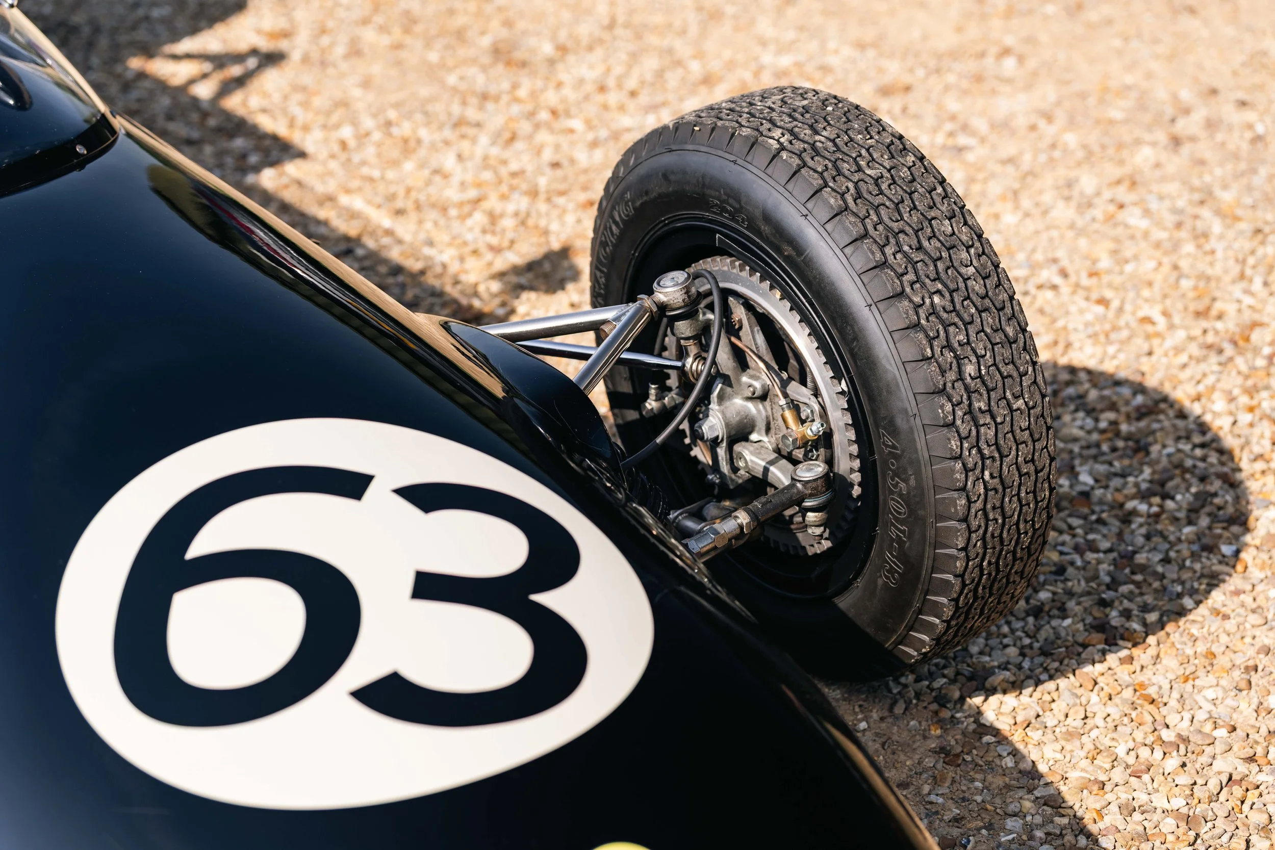 Lotus 20 Formula Junior – front wheel and suspension detail, chassis 20-J-905, drum brake and stub axle