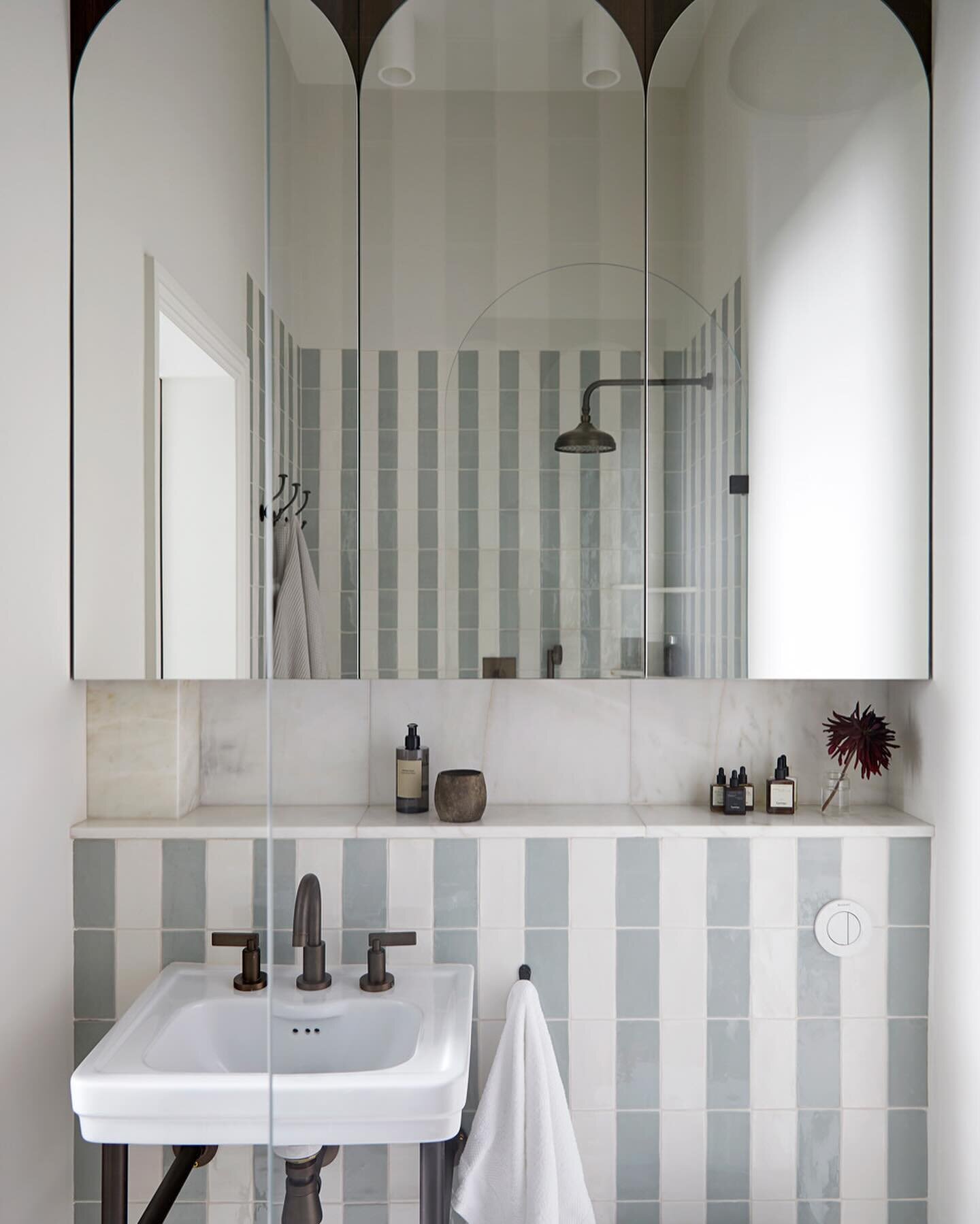We love to design build-in storage in bathrooms. It&rsquo;s the only way you can truly store a lot. You don&rsquo;t need it to be deep as you want to be able to see all of your products. We also make sure to have a ledge/ alcove to display items and 