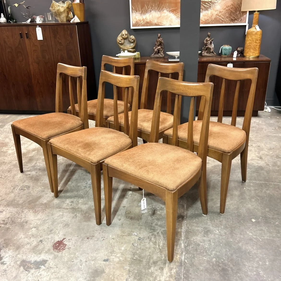 1960's Set of Six Mid Century Modern Walnut Dining Chairs by Blowing Rock Chair Co.