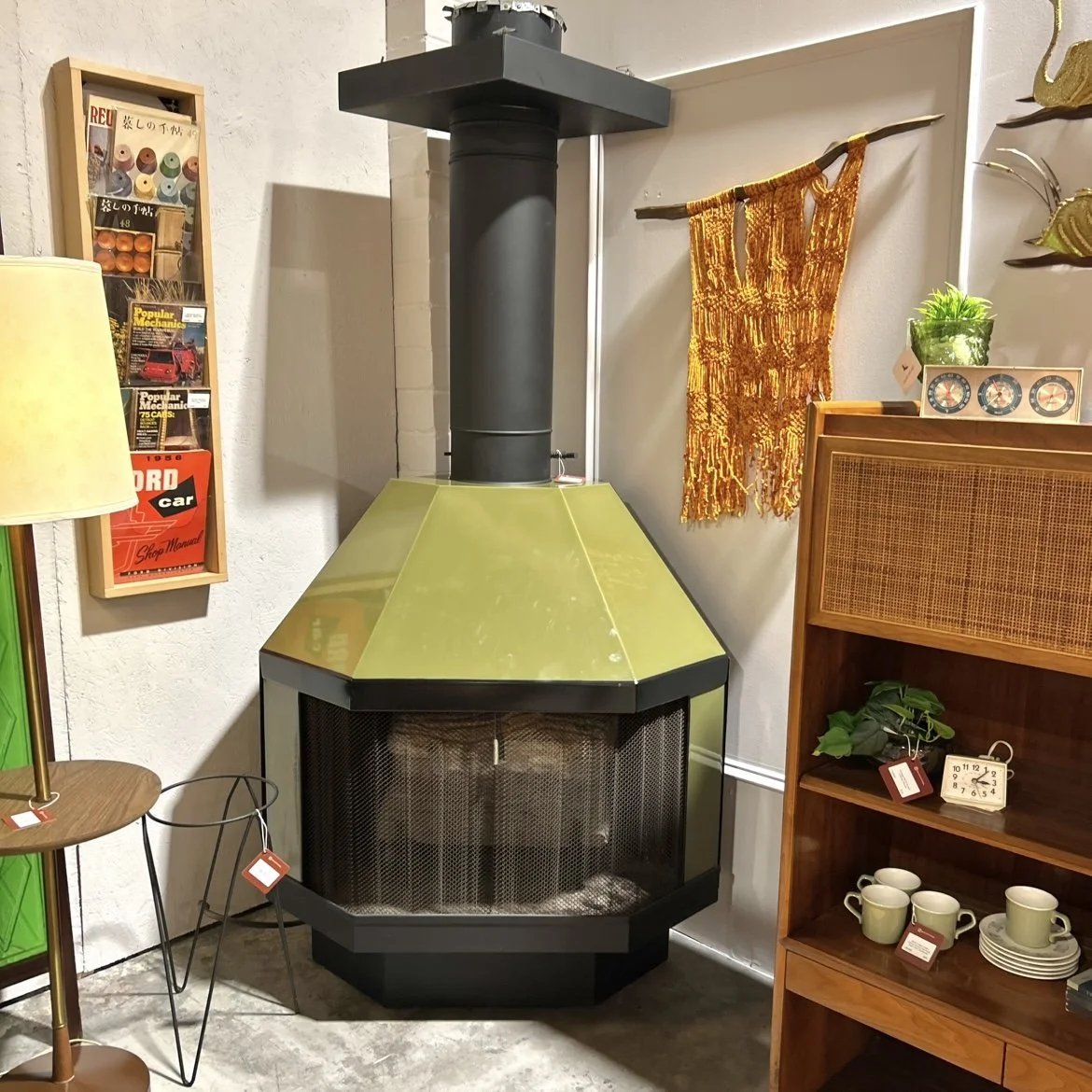 Mid Century Modern Majestic Gas Corner Fireplace in Avacado Green