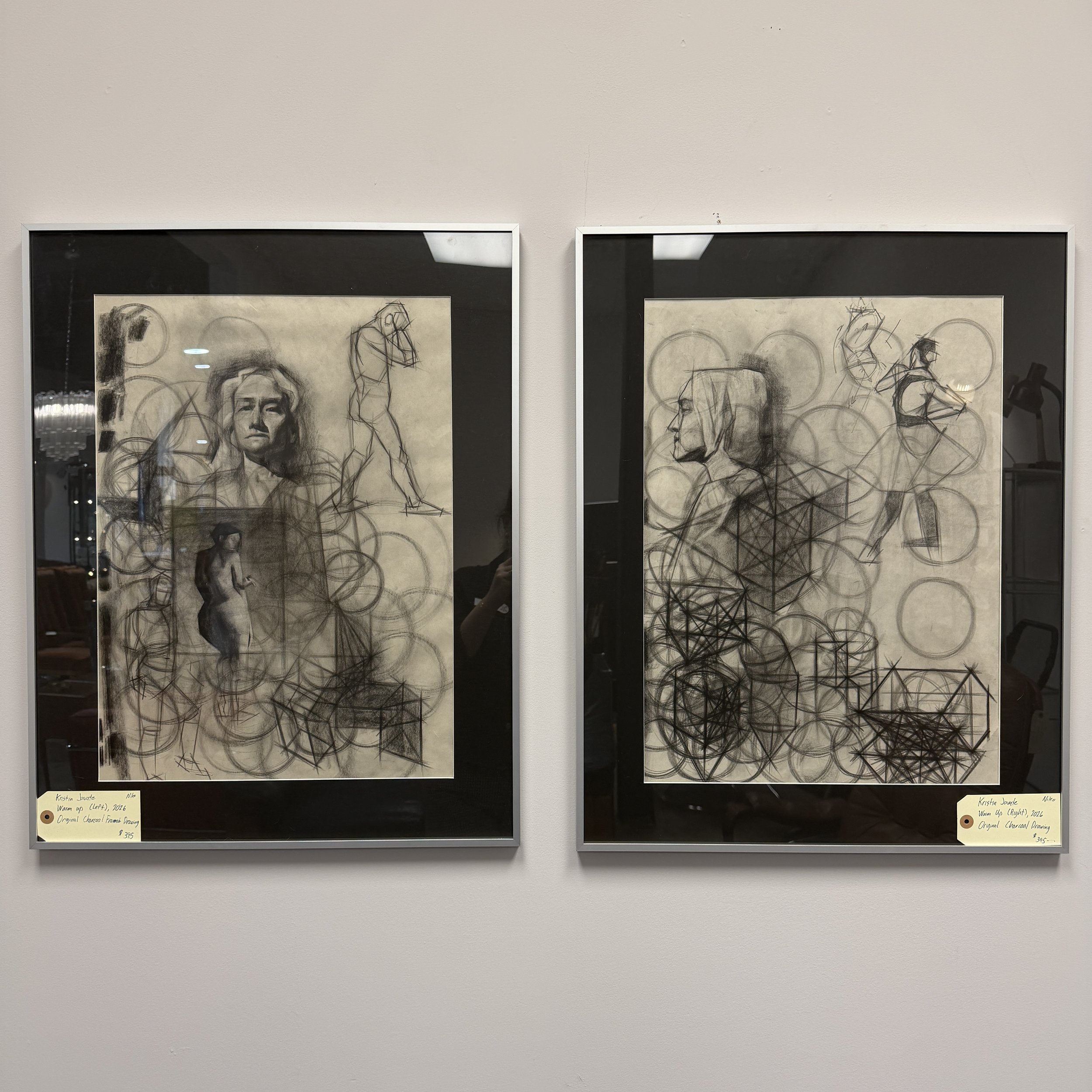 Kristin Javate “Warm Up” Original Charcoal Drawings, 2026
