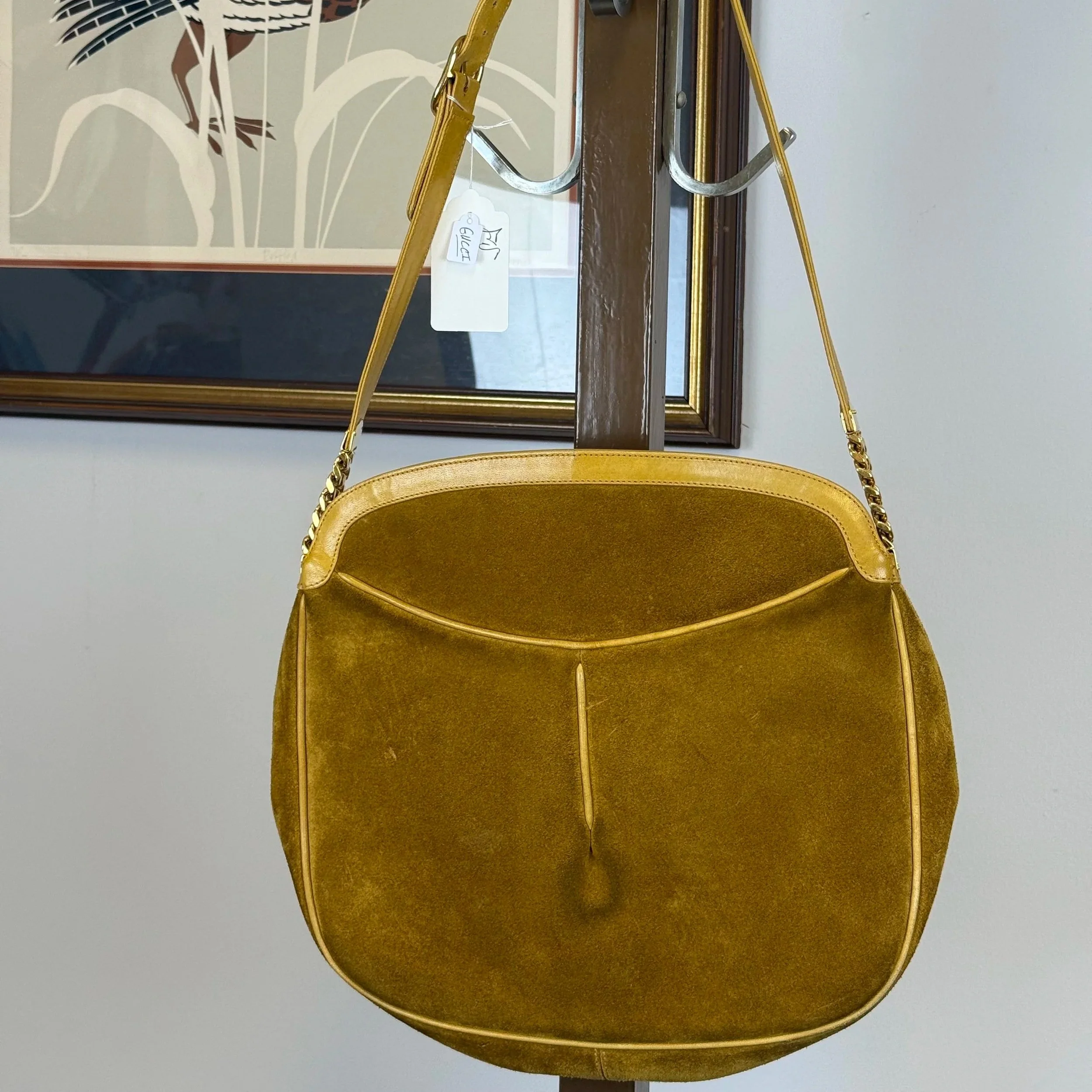 Vintage Gucci Yellow Suede Shoulder Bag