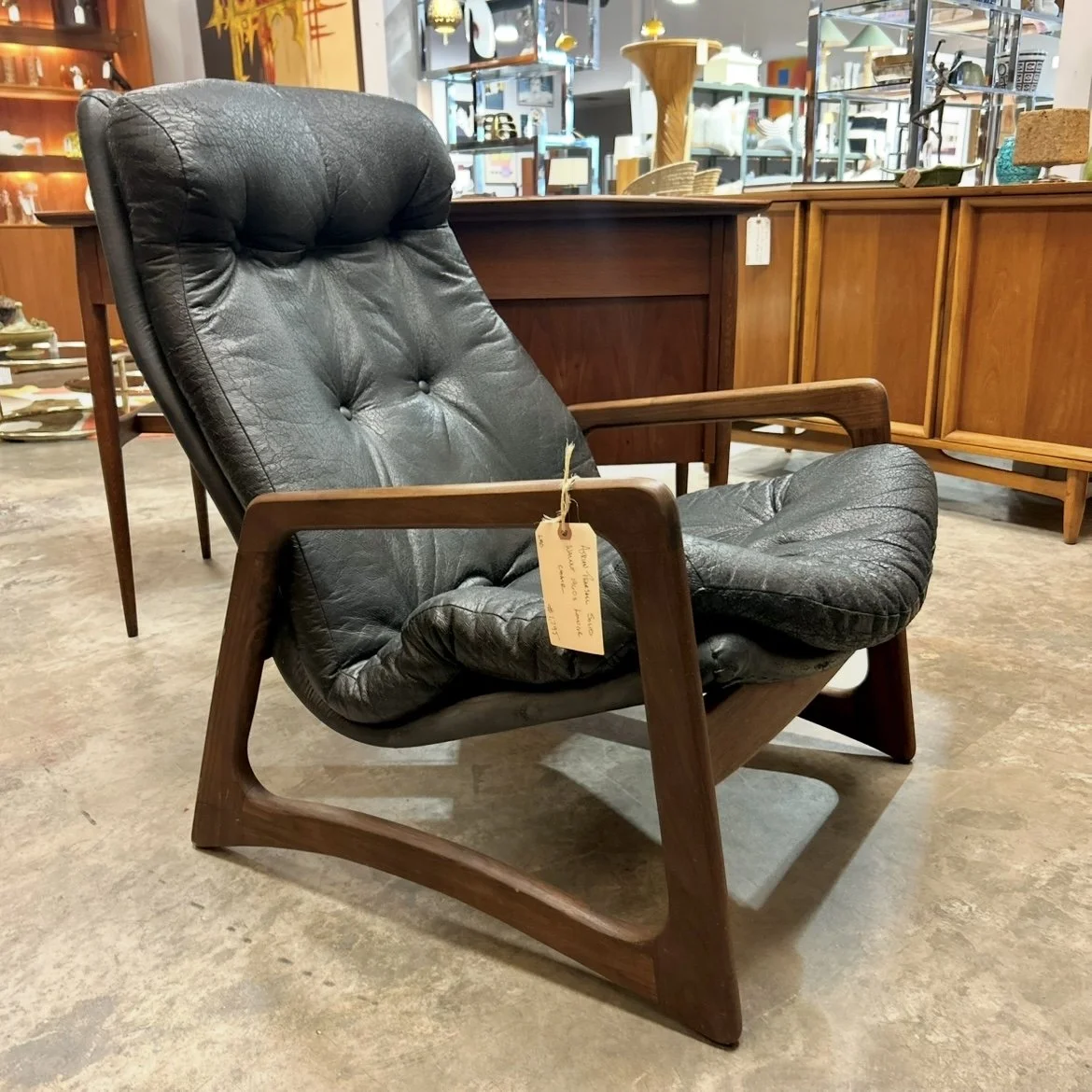 1960's Leather Solid Walnut Lounge Chair by Adrian Pearsall