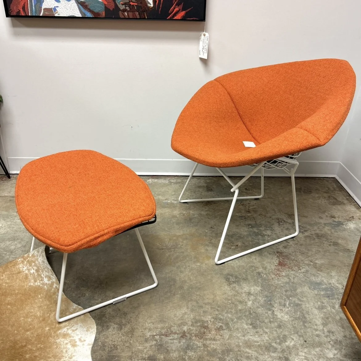 Knoll Wire Diamond Chair & Ottoman by Harry Bertoia