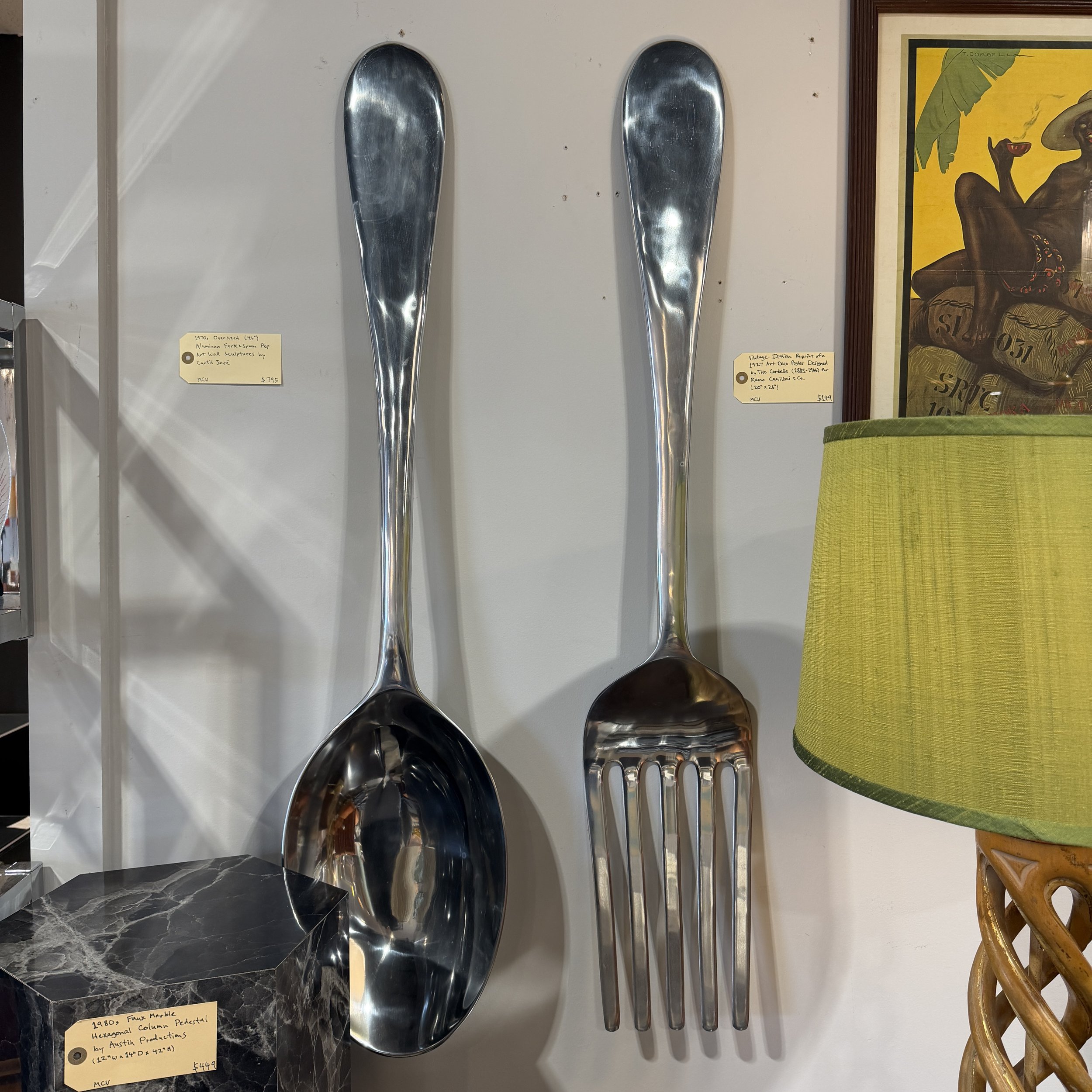 1970s Curtis Jeré Oversized Fork & Spoon Wall Sculptures