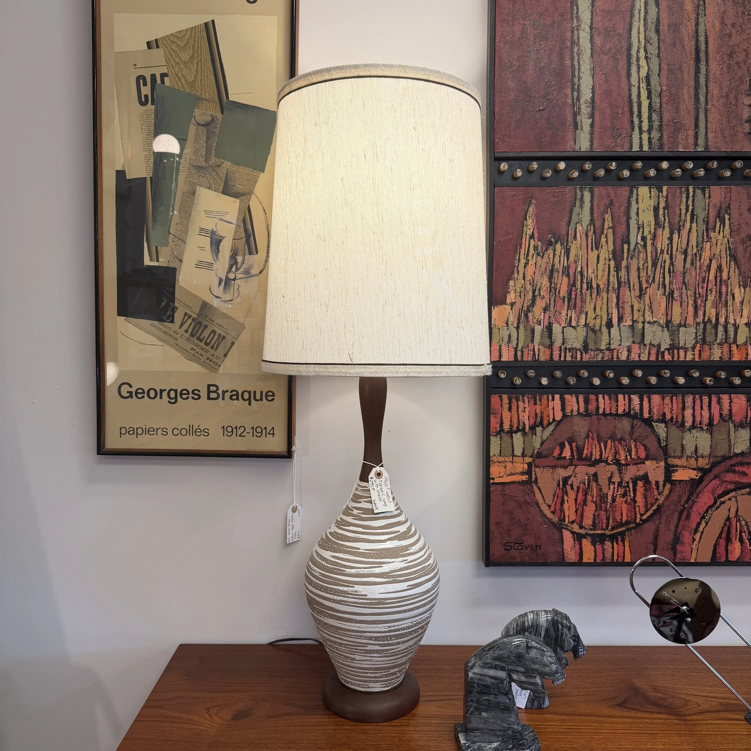 1960s Walnut & Ceramic Table Lamp