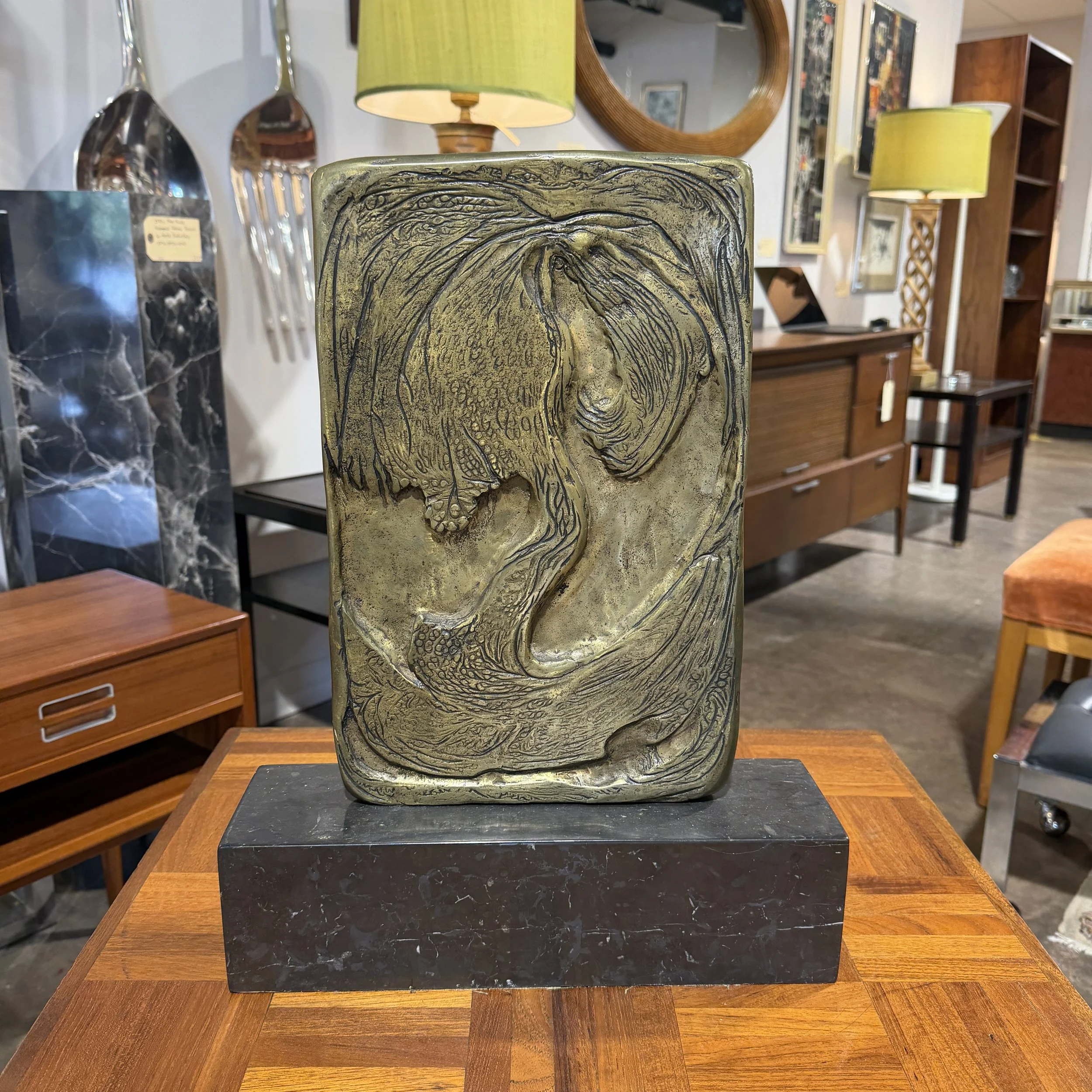 Vintage Two-Sided Cast Bronze Bas-Relief Sculpture