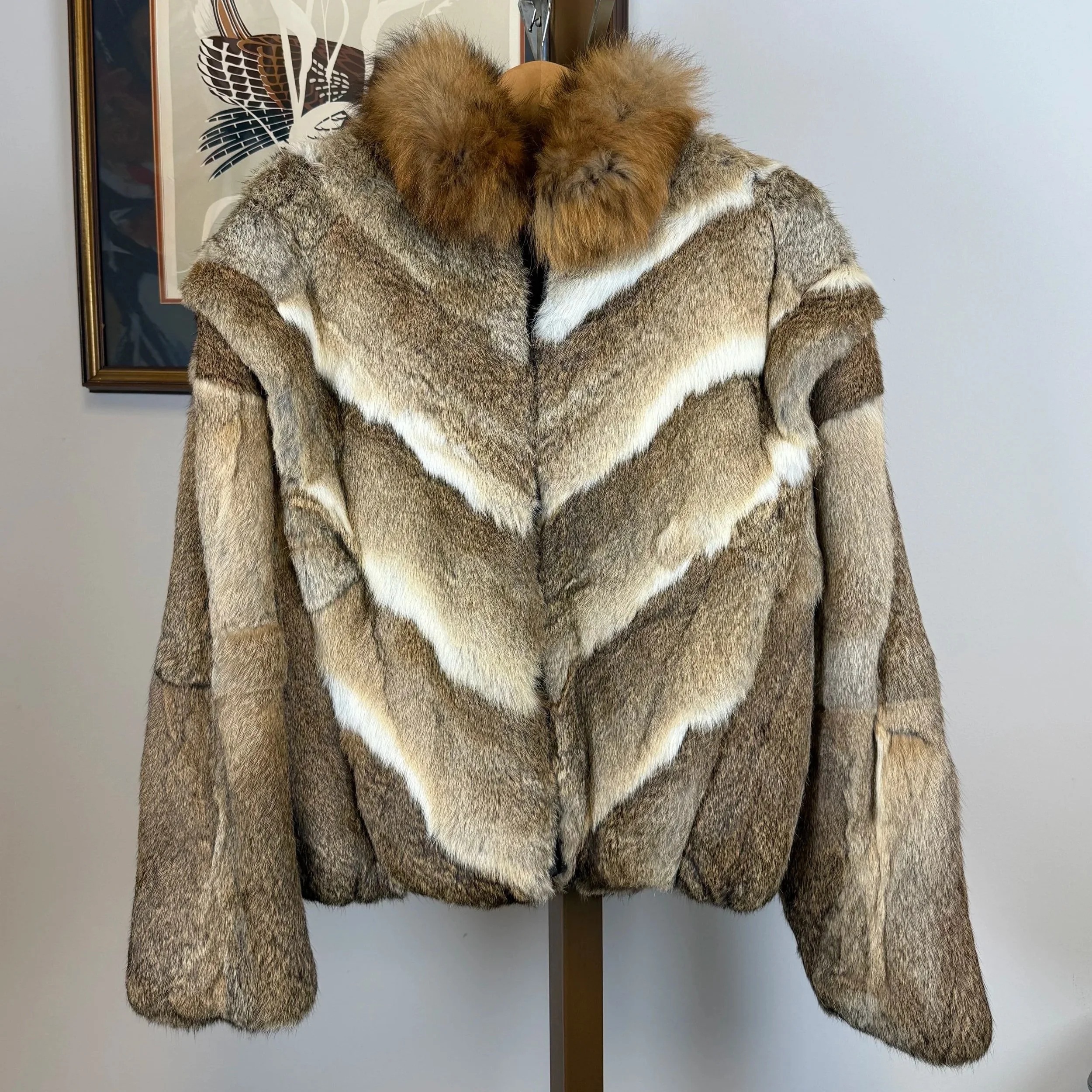 80s Vintage Fur Zip-up Coat/Jacket (L)
