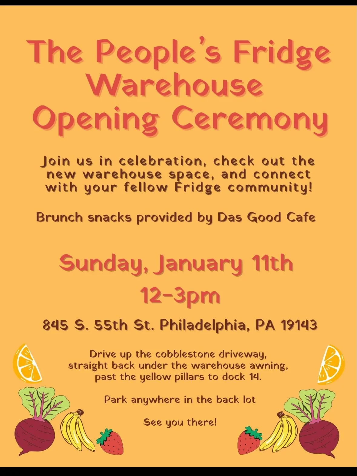 COMMUNITY! Join us this Sunday, January 11th, from 12:00 to 3:00 PM for our Warehouse Opening Ceremony! 

It will also be a community drop-off window.  We ask you to bring donations for our upcoming distributions if it&rsquo;s within your means! Dona