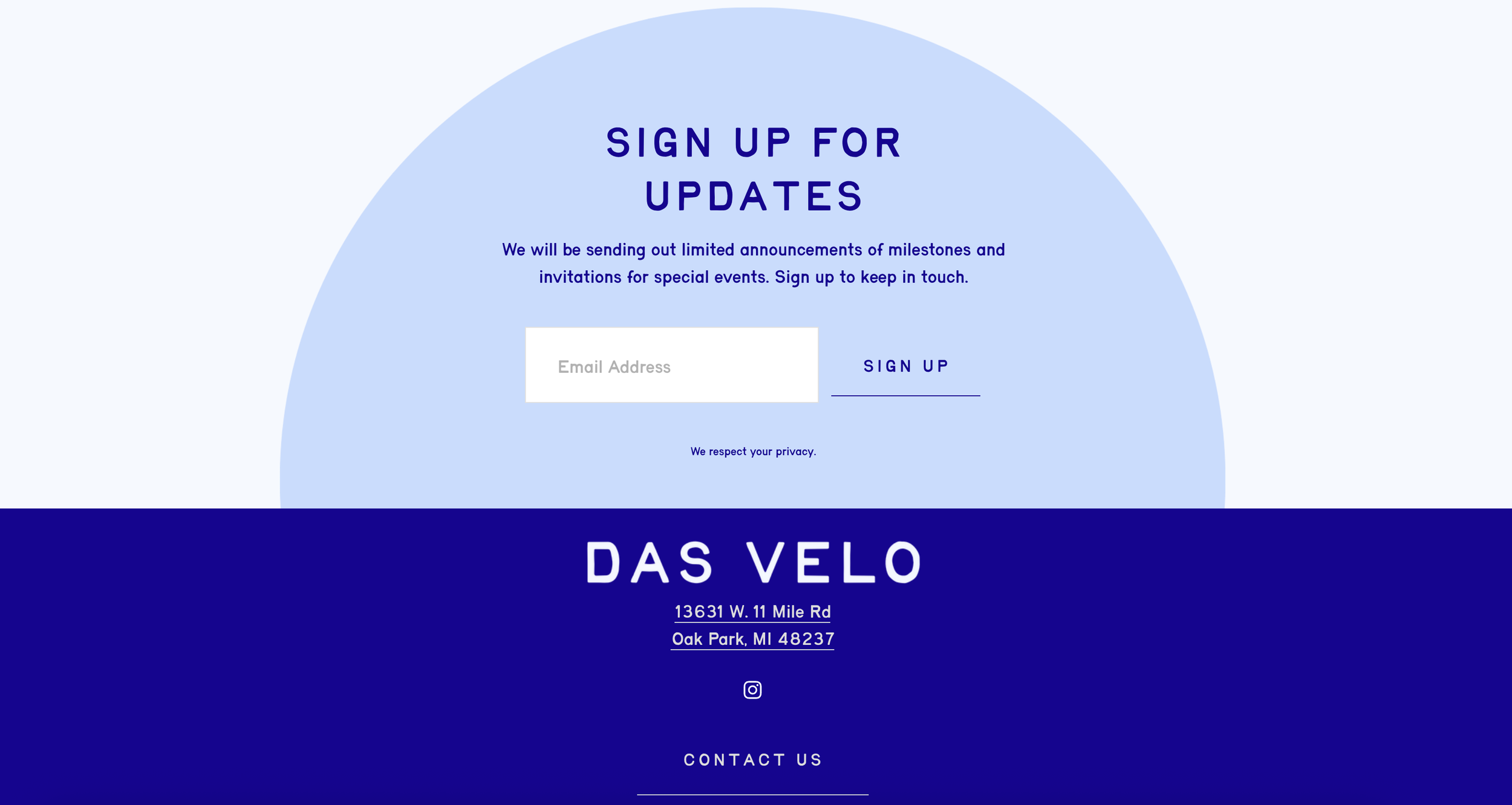 DAS VELO newsletter sign up on their website
