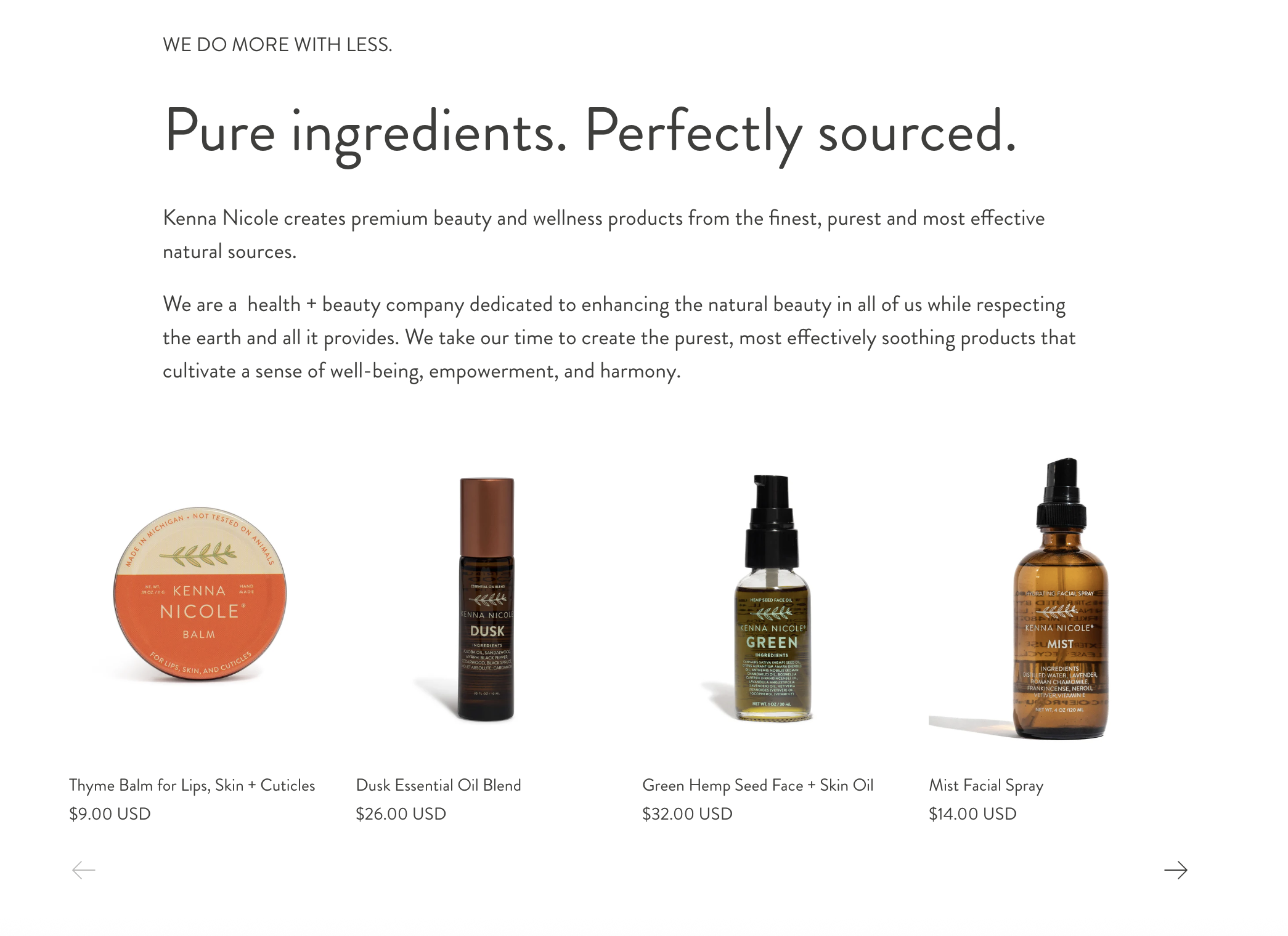 A screenshot of the products on Kenna Nicole's website