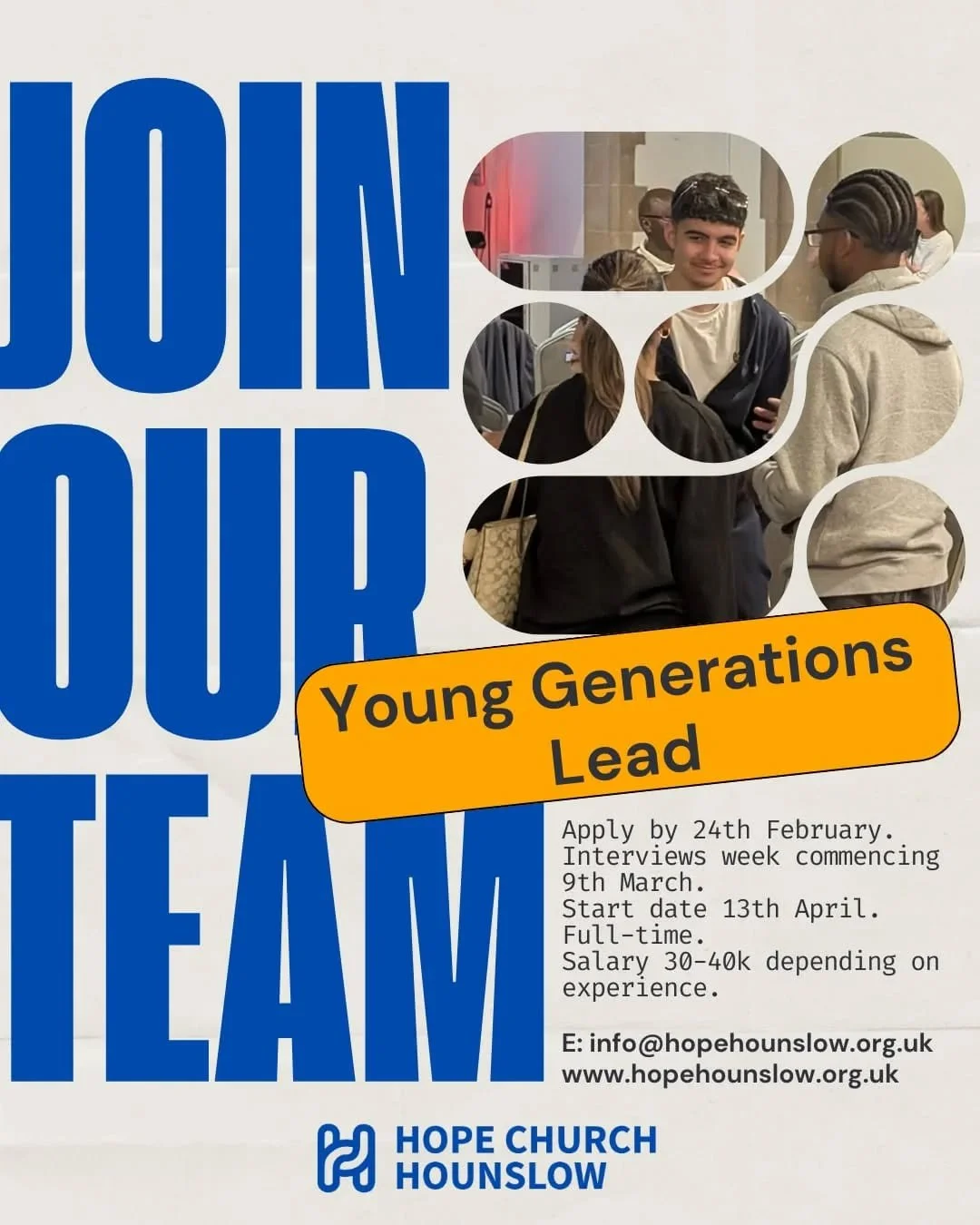 We are looking for someone to join our senior leadership team, bringing vision and strategy to our younger generations work in our community and beyond as we develop the already flourishing youth work across West London. For more details, please get 