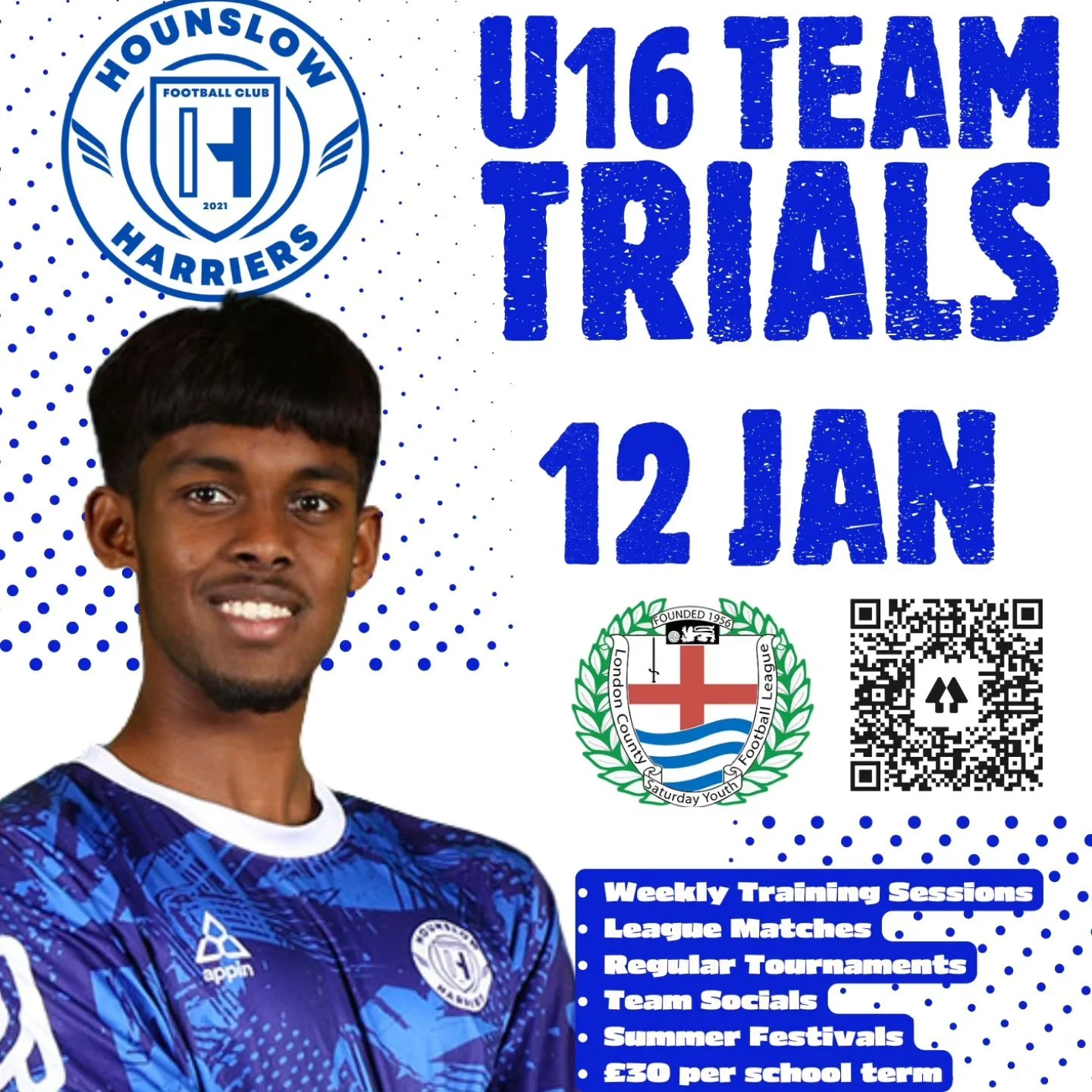 On Sunday 12 January, we are running our first trial session for our under 16 team.
We're looking for players in year 11 to join our team and increase our squad size and quality in what's been a great season so far.
Do you fancy showing what you can 